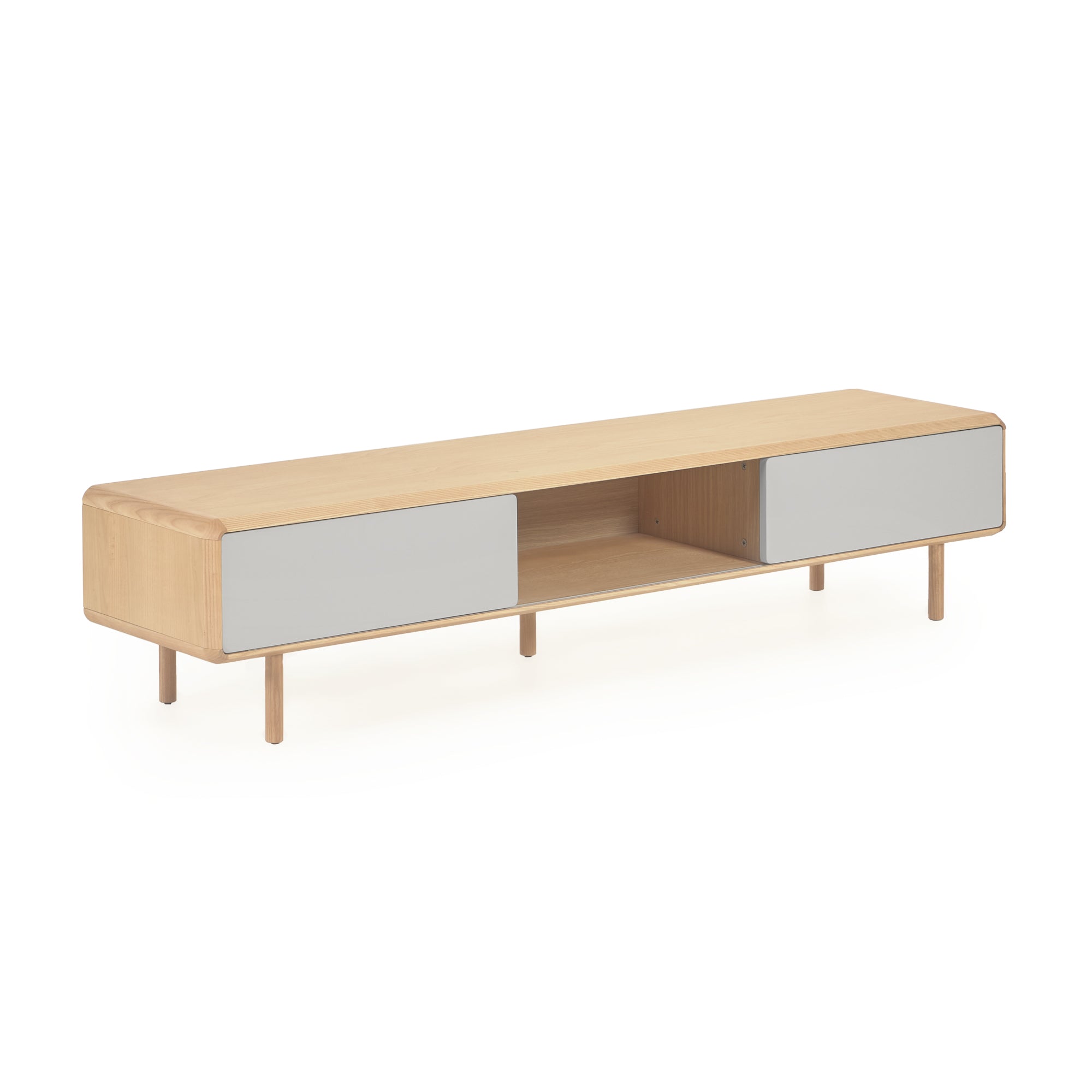 Anielle solid ash & ash veneer TV stand with 2 doors, 180 x 41 cm - Product Image