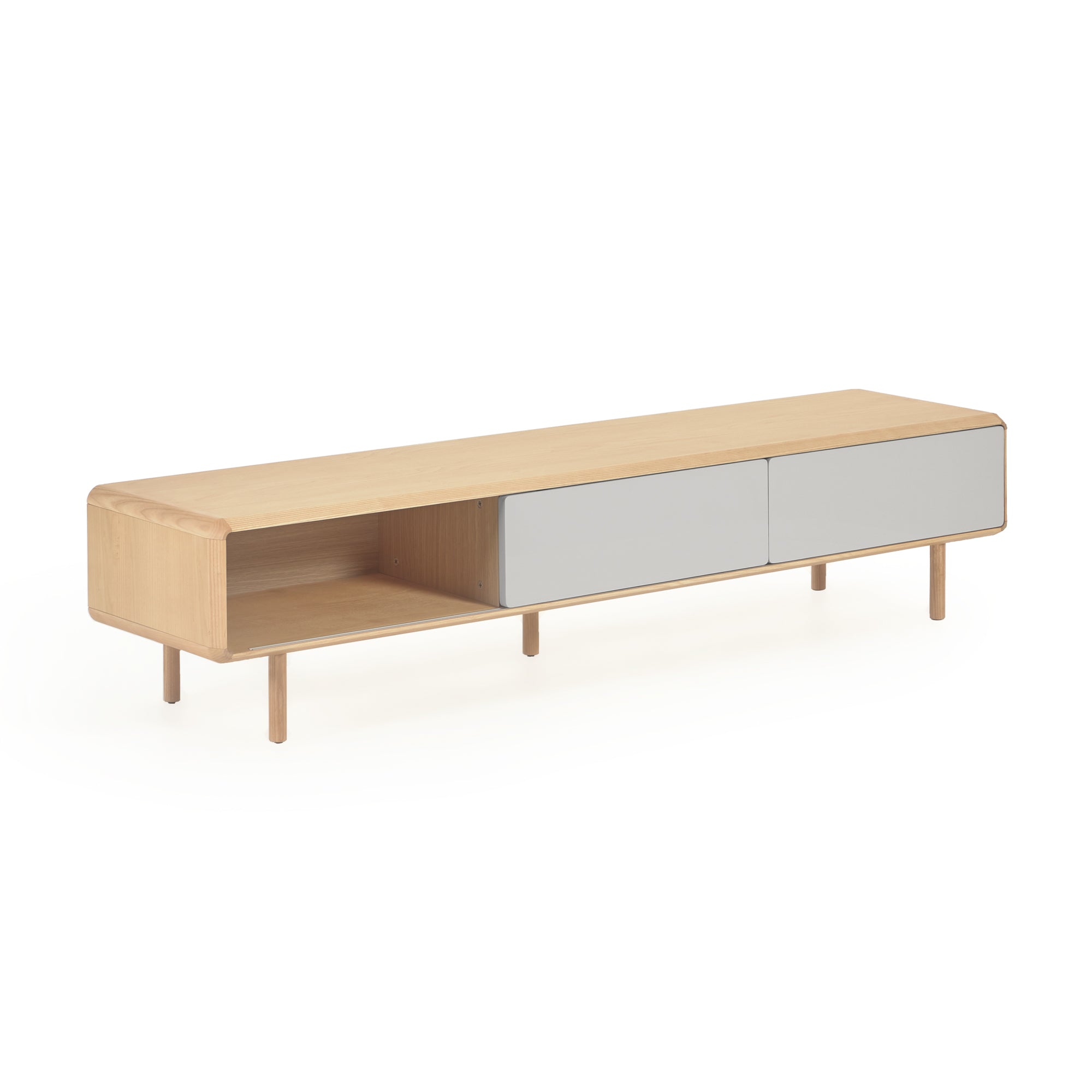 Anielle solid ash & ash veneer TV stand with 2 doors, 180 x 41 cm - Product Image