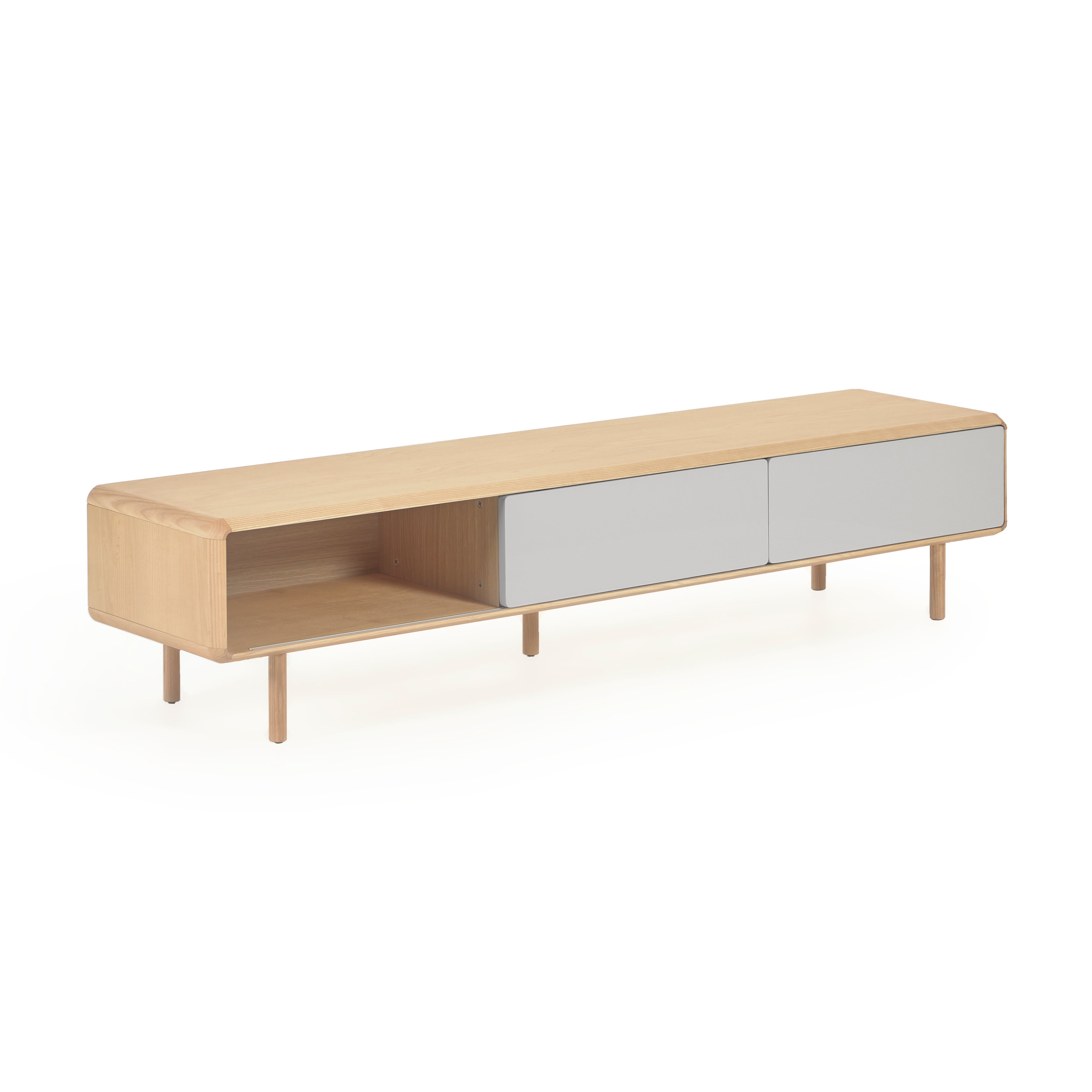 Anielle solid ash & ash veneer TV stand with 2 doors, 180 x 41 cm - Product Image