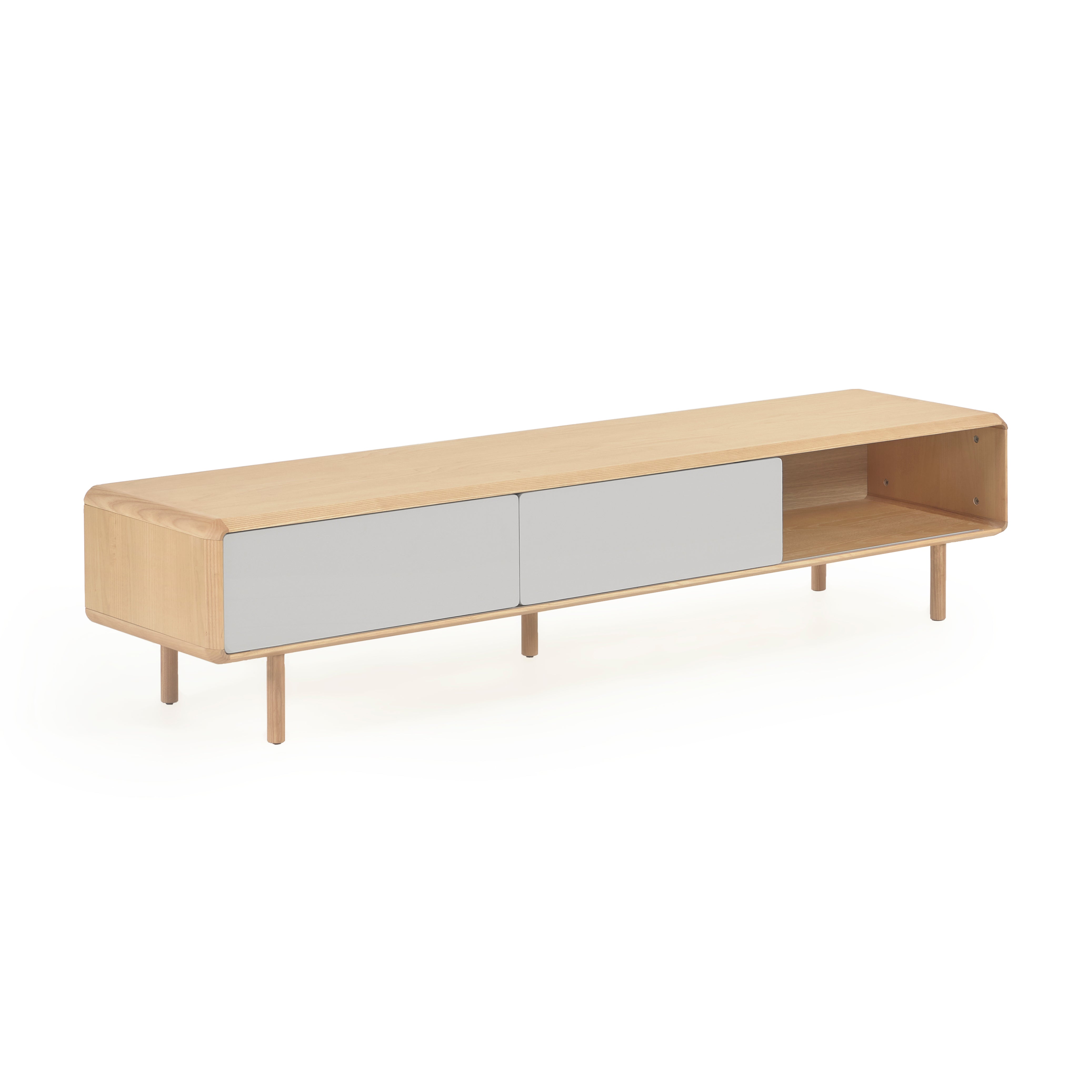 Anielle solid ash & ash veneer TV stand with 2 doors, 180 x 41 cm - Product Image