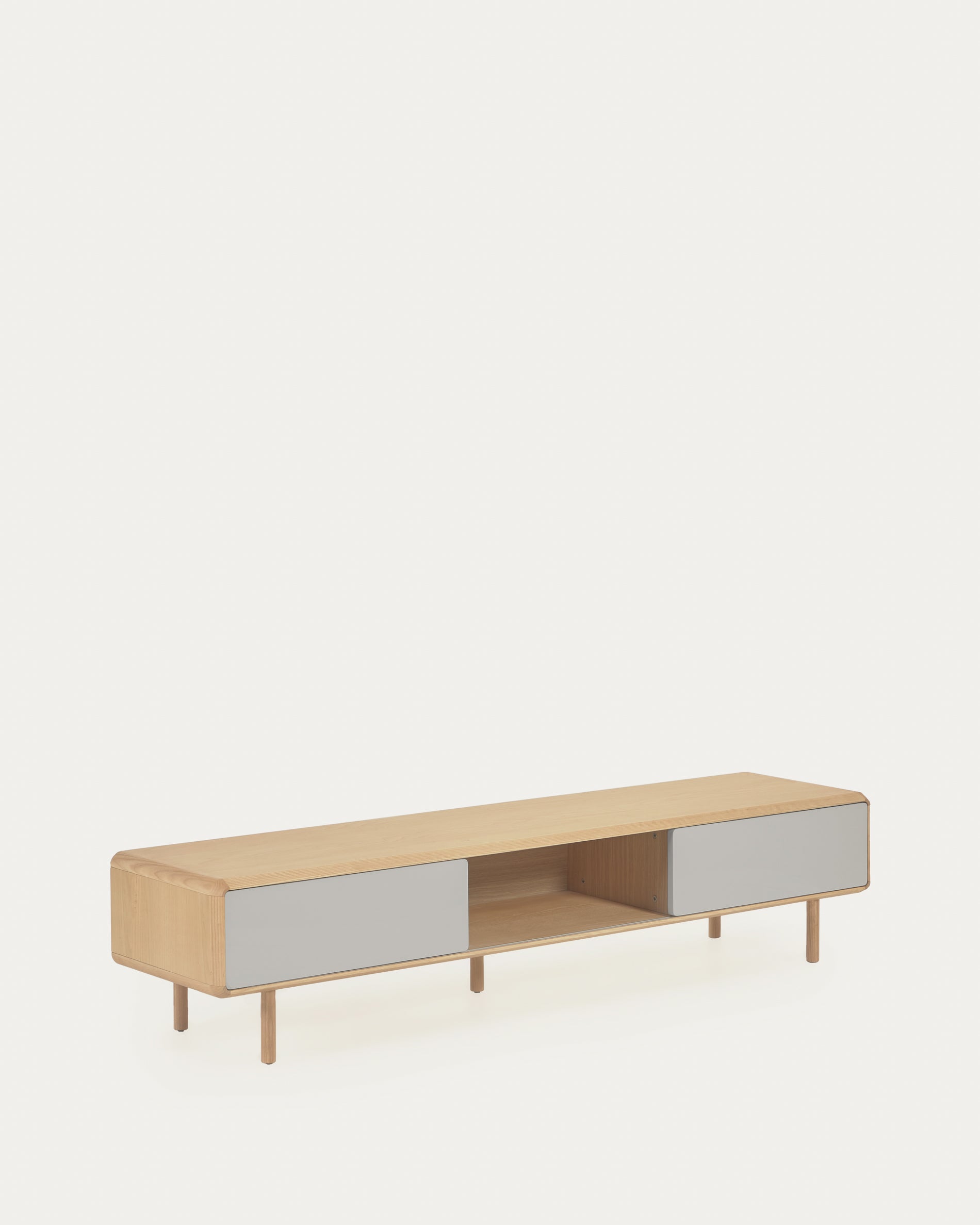 Anielle solid ash & ash veneer TV stand with 2 doors, 180 x 41 cm - Product View