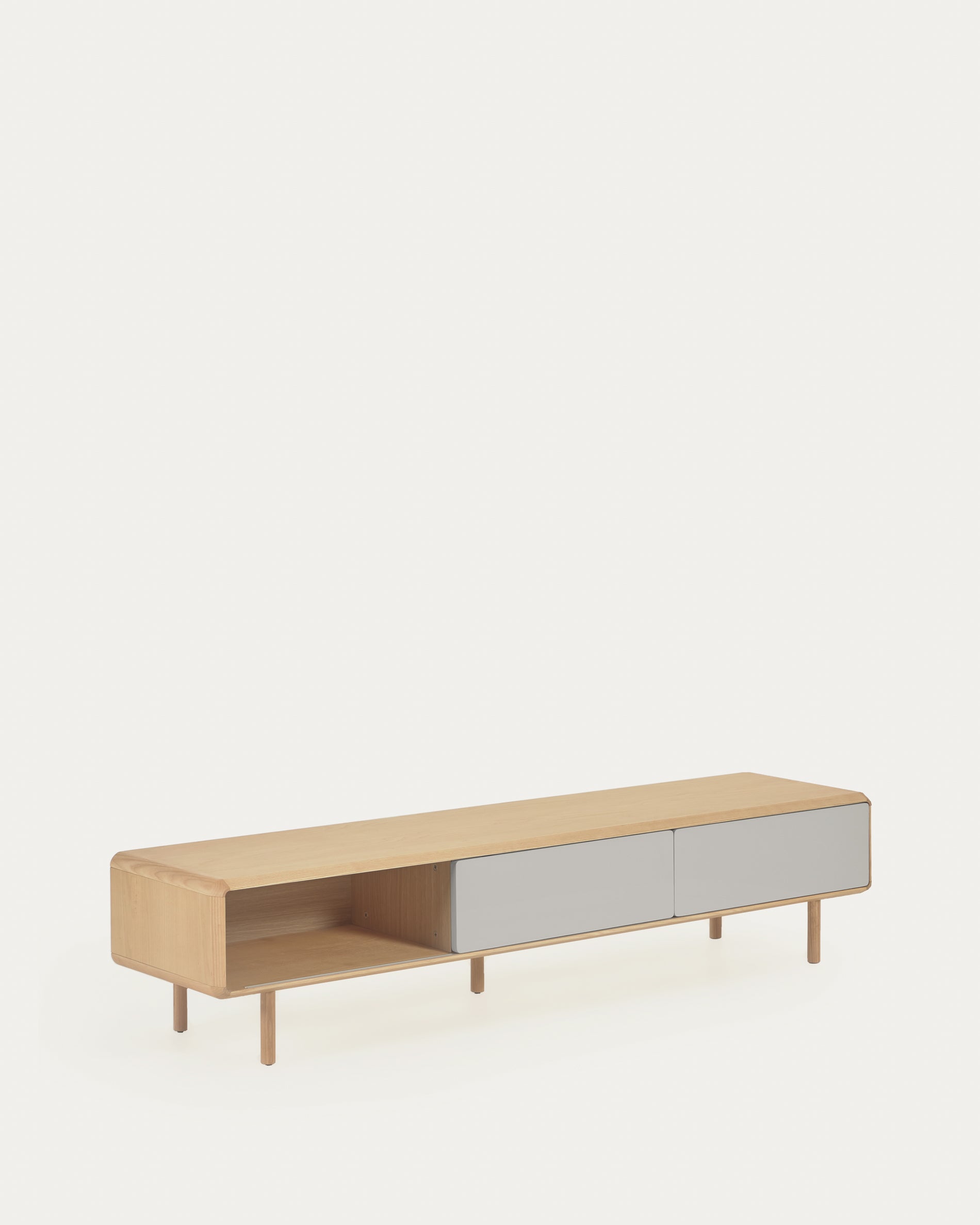 Anielle solid ash & ash veneer TV stand with 2 doors, 180 x 41 cm - Product View