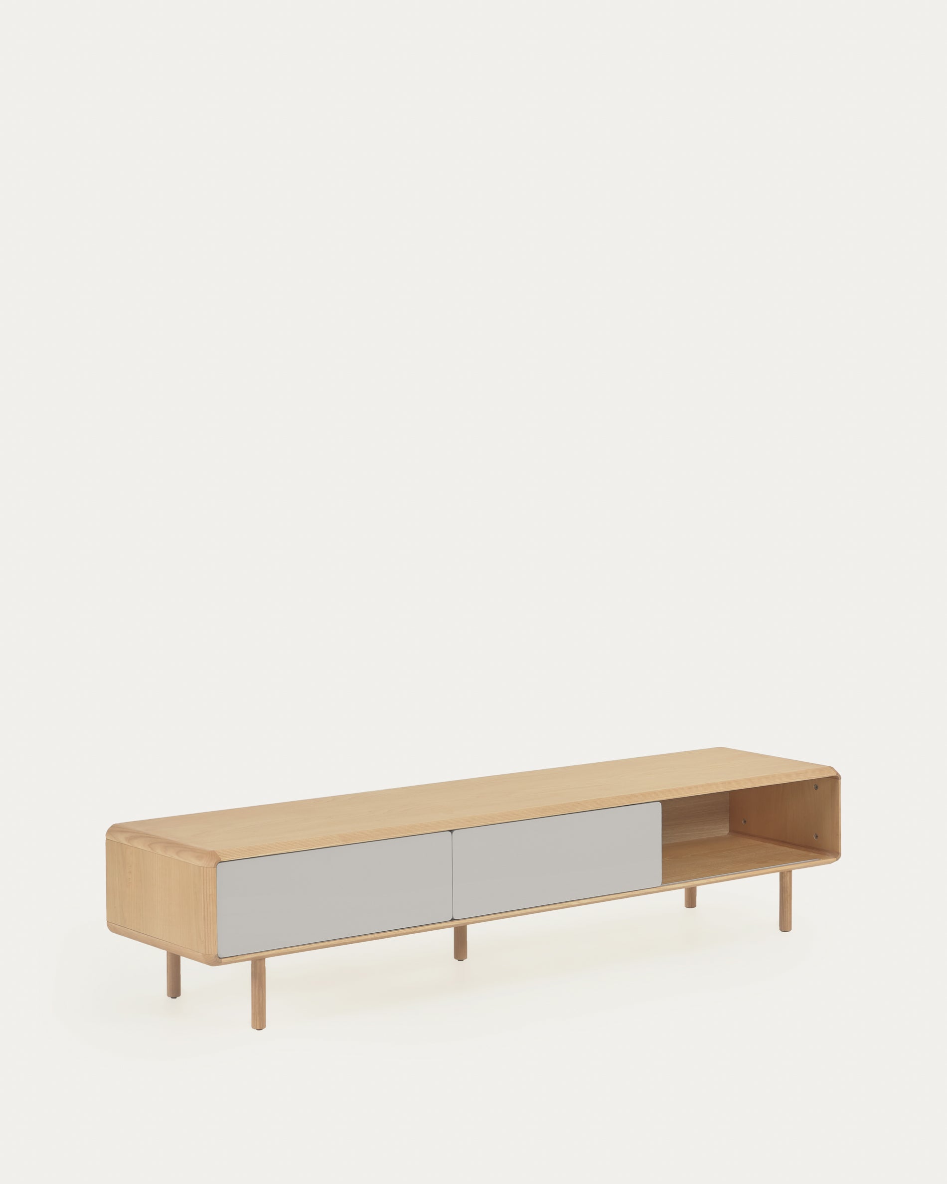 Anielle solid ash & ash veneer TV stand with 2 doors, 180 x 41 cm - Product View