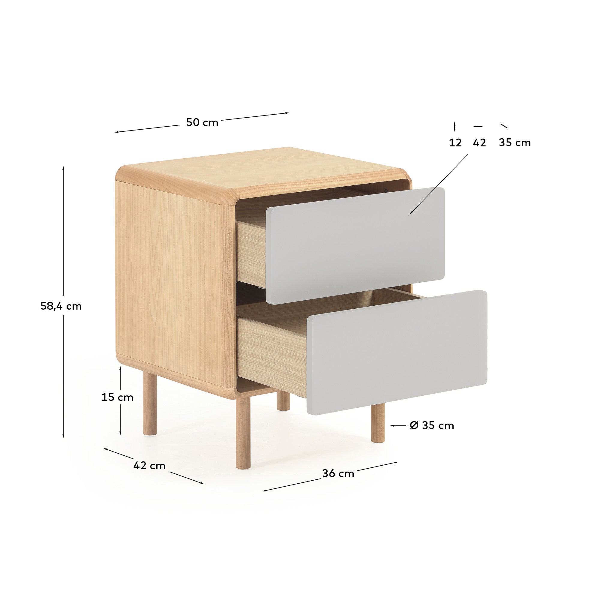 Anielle solid and ash veneer bedside table 50 x 58,4 cm - Measurements