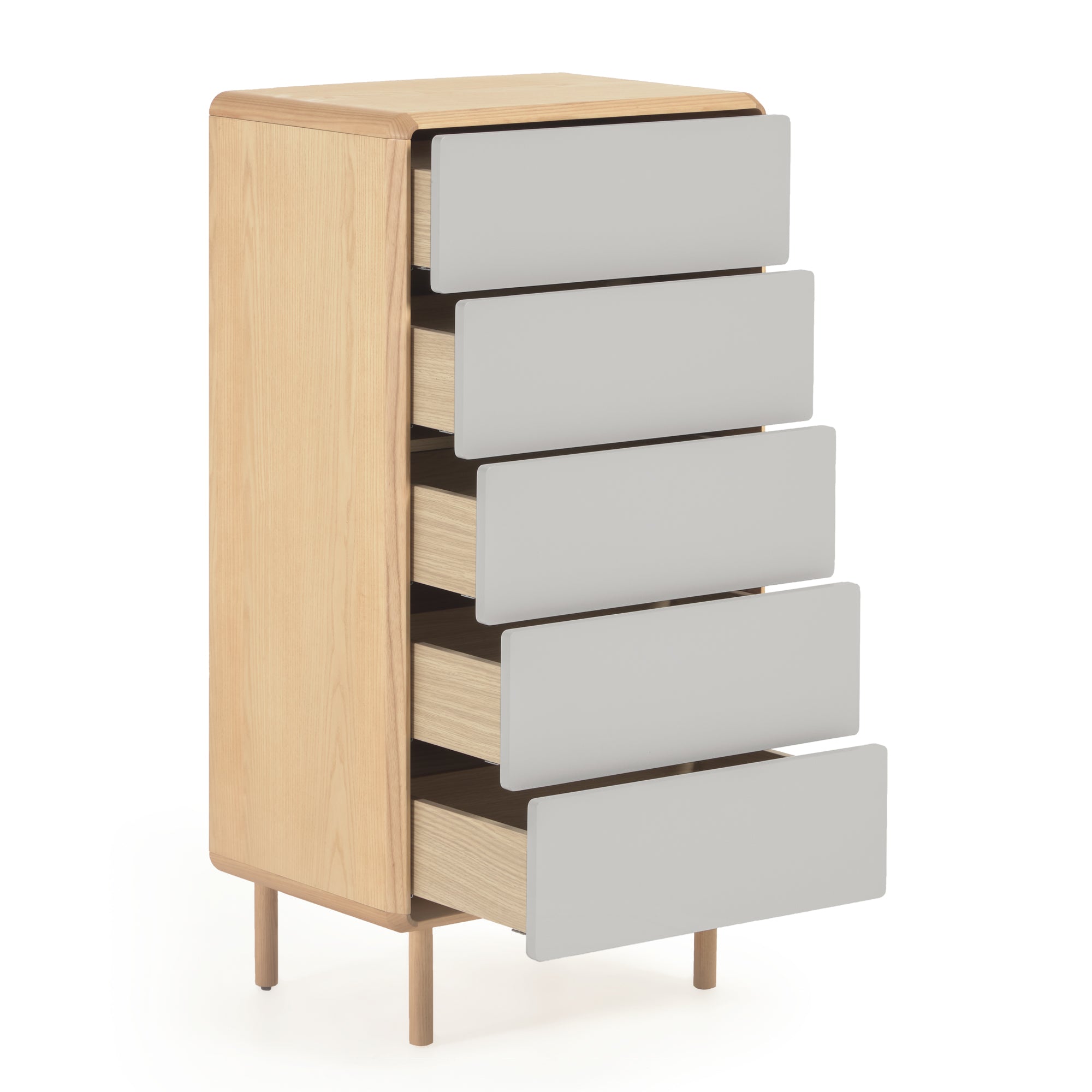 Anielle solid and ash veneer chest of five drawers 60 x 117 cm - Product Image