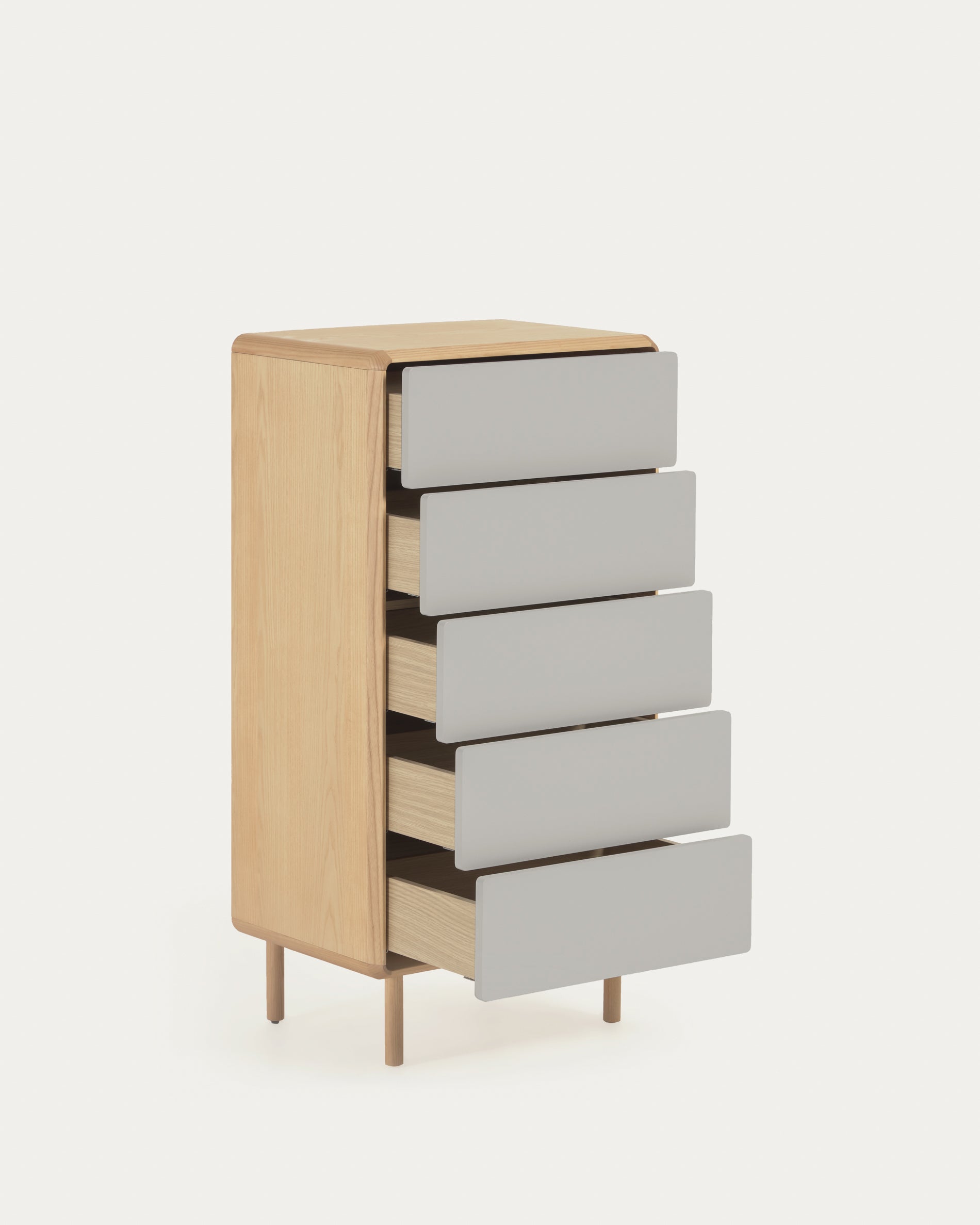 Anielle solid and ash veneer chest of five drawers 60 x 117 cm - Product View