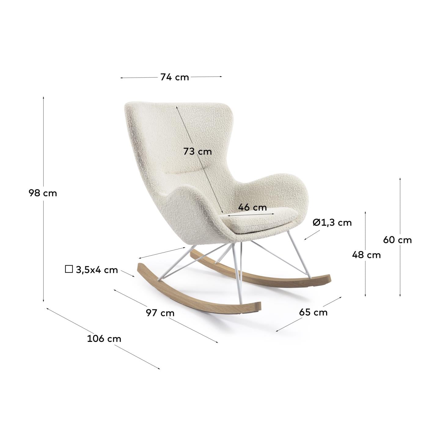 Vania rocking chair in white bouclé - Measurements