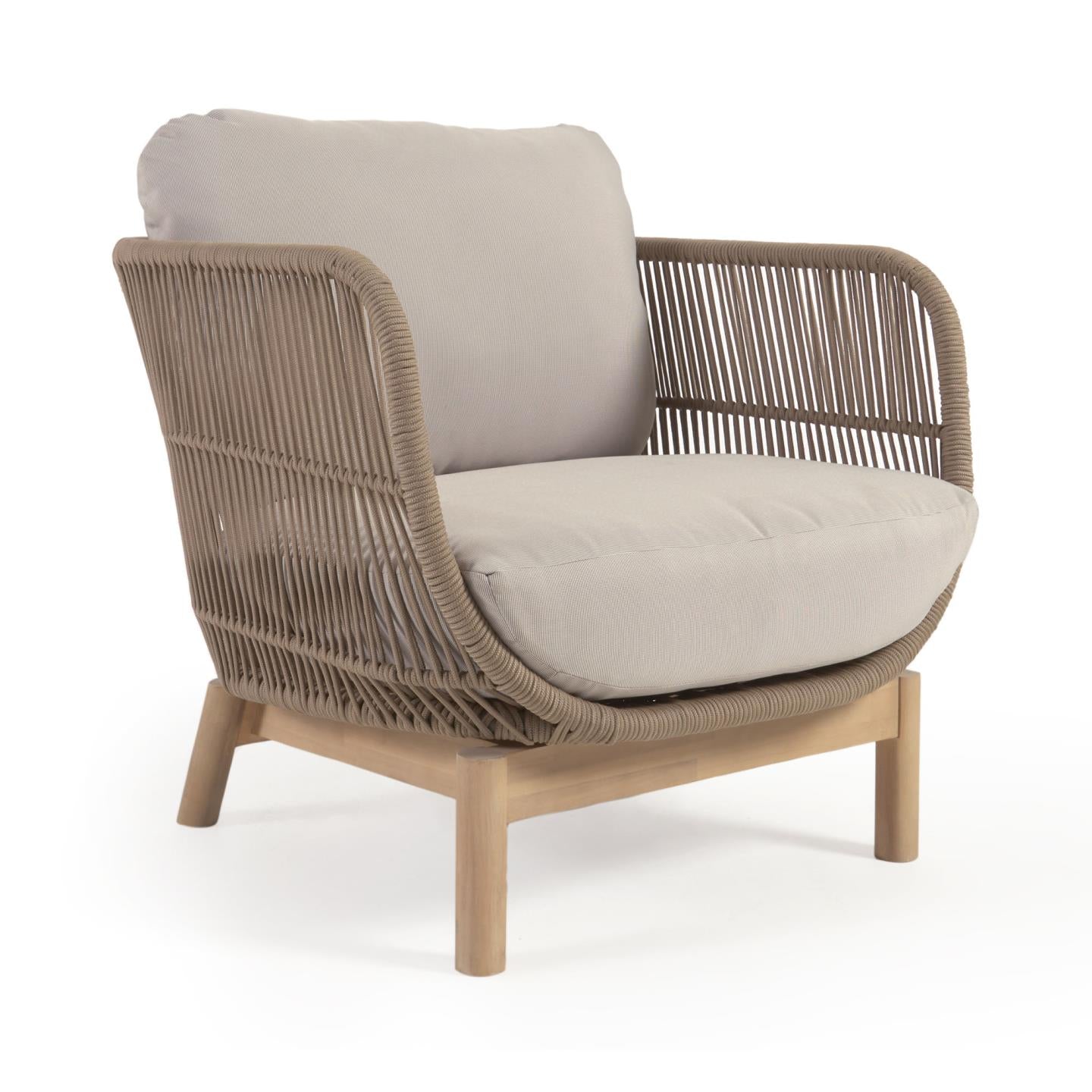 Catalina armchair made with beige rope and FSC solid acacia wood - Product Image