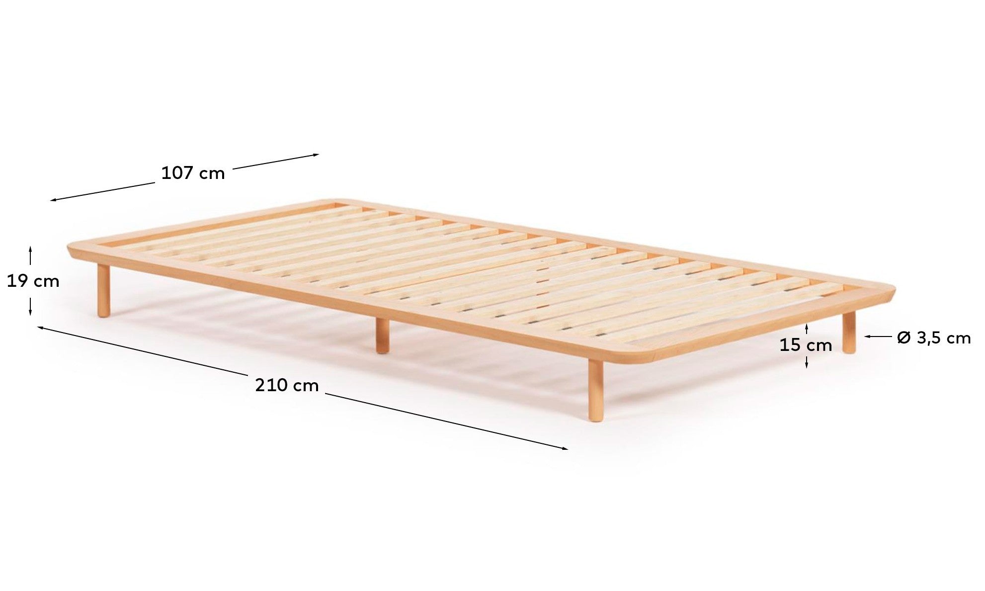 Anielle bed made from solid ash wood for a 90 x 200 cm mattress - Measurements