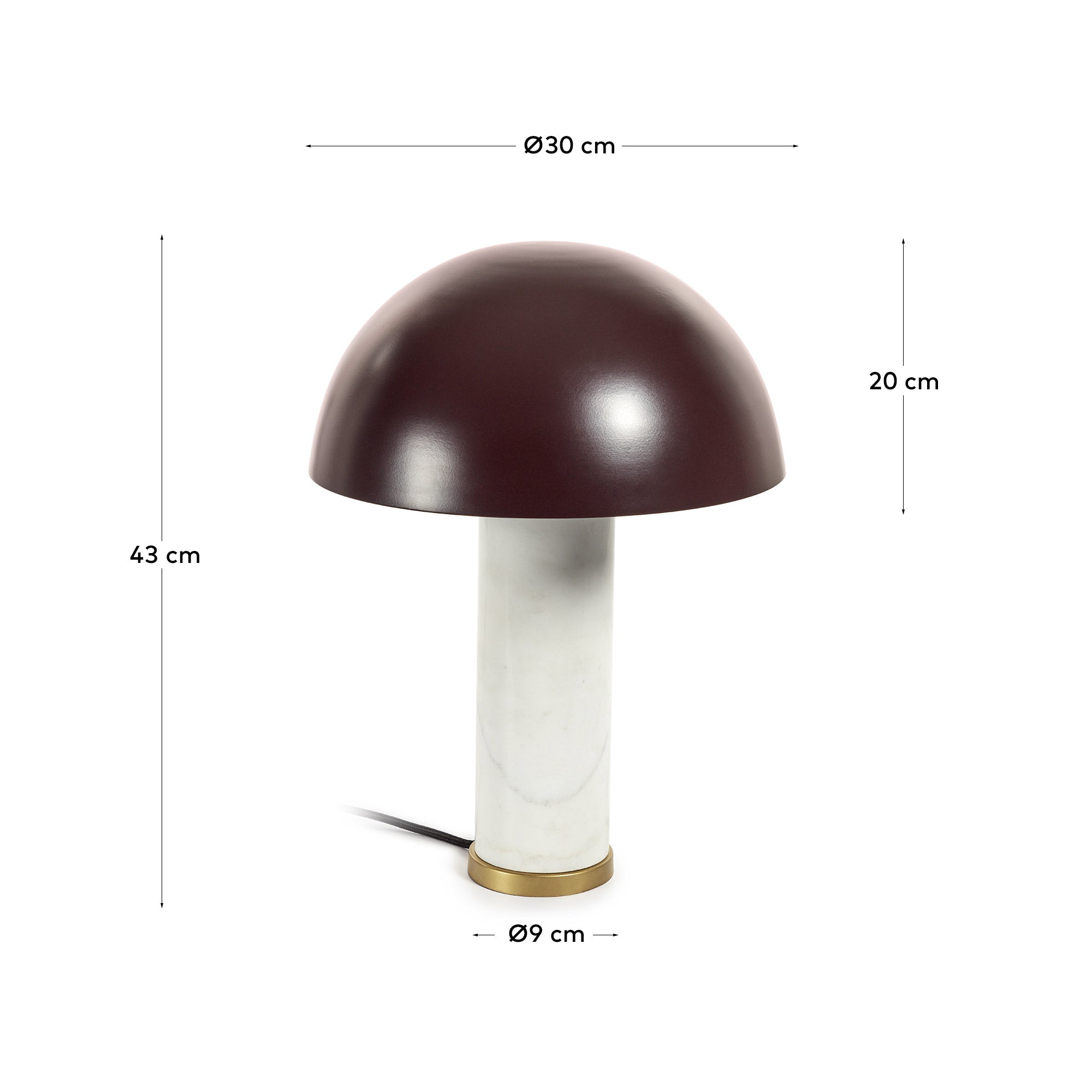 Zorione table lamp in white marble and metal, with a painted brown finish - Measurements