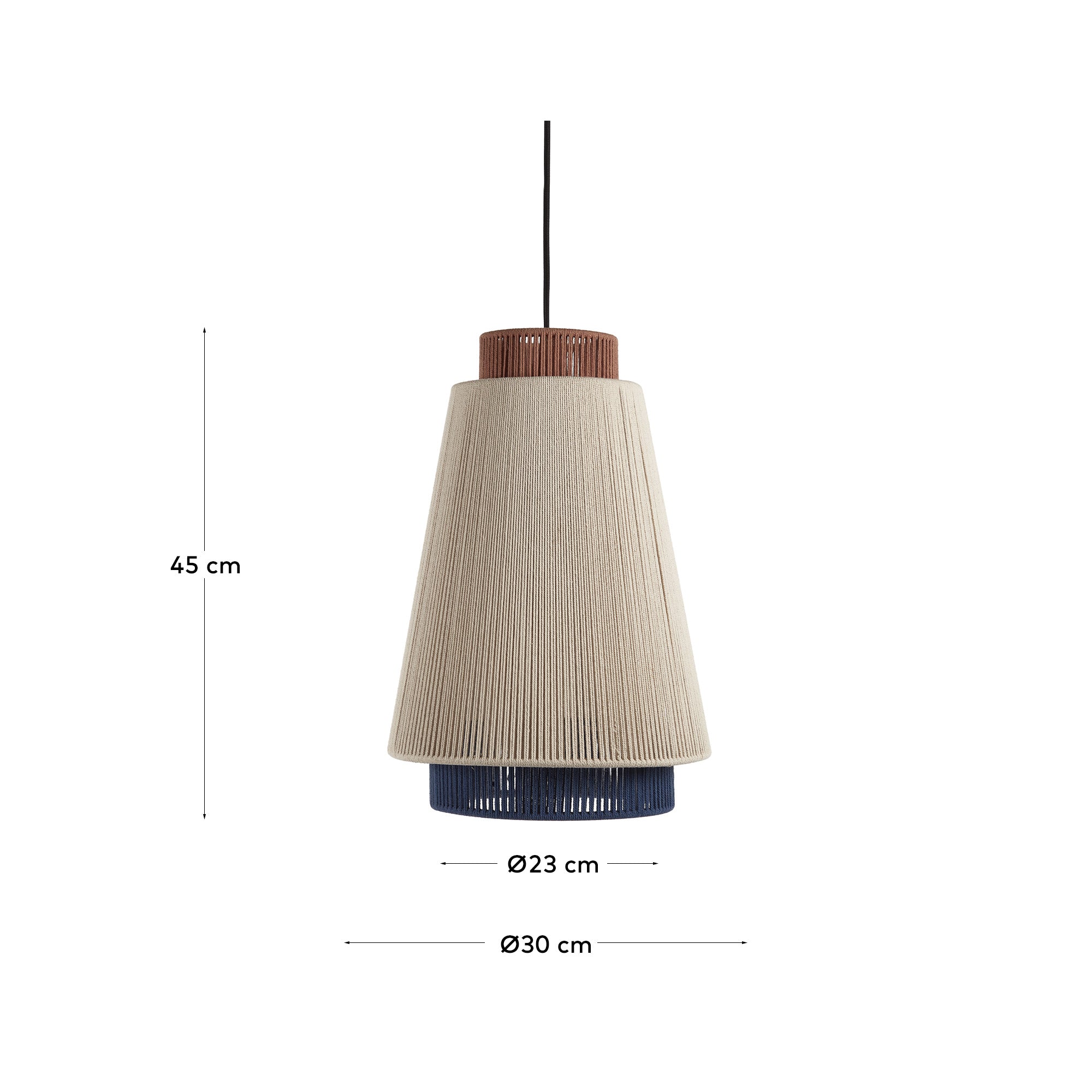 Yuvia cotton ceiling lamp with a beige, blue, and terracotta finish - Measurements