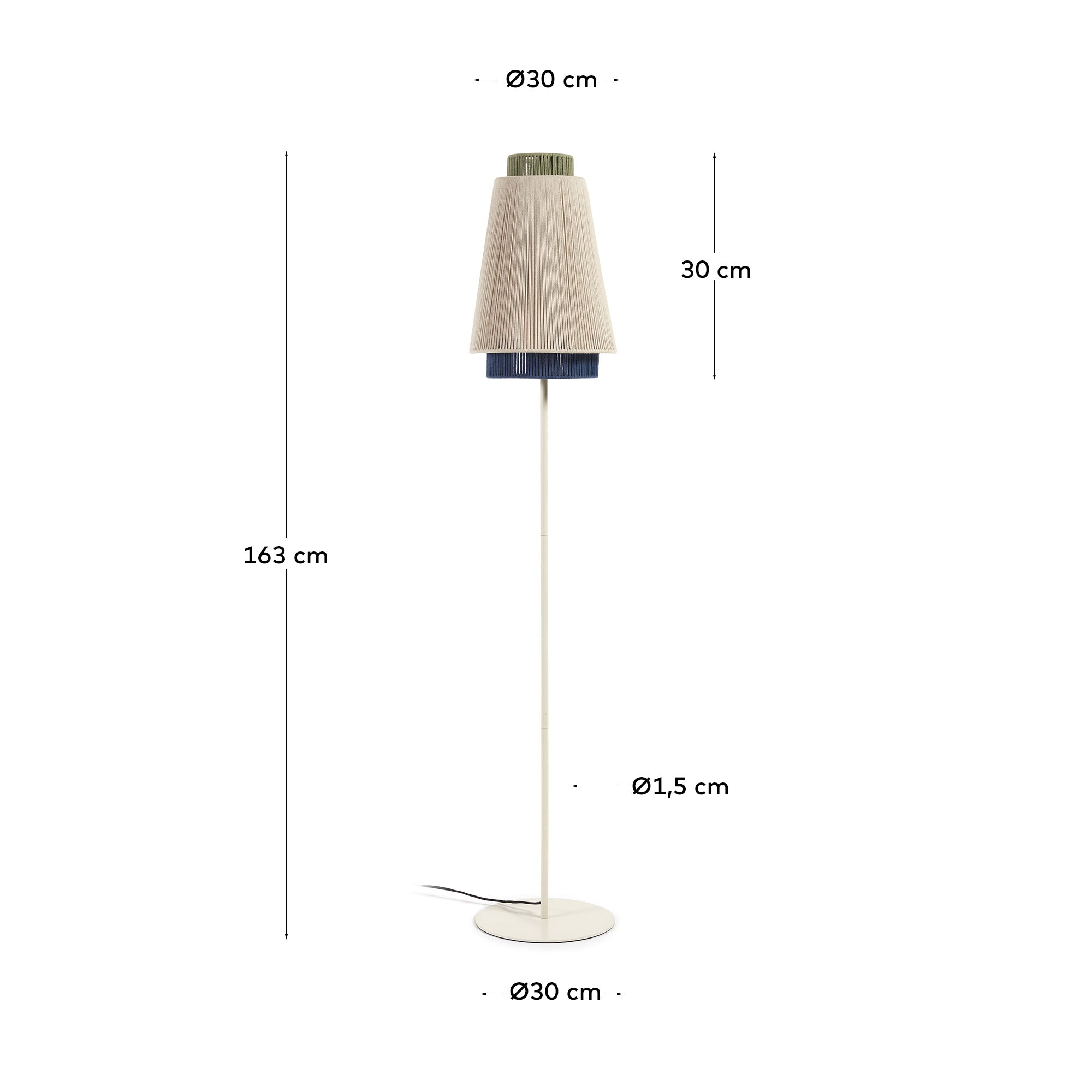 Yuvia cotton floor lamp with a beige and blue finish - Measurements