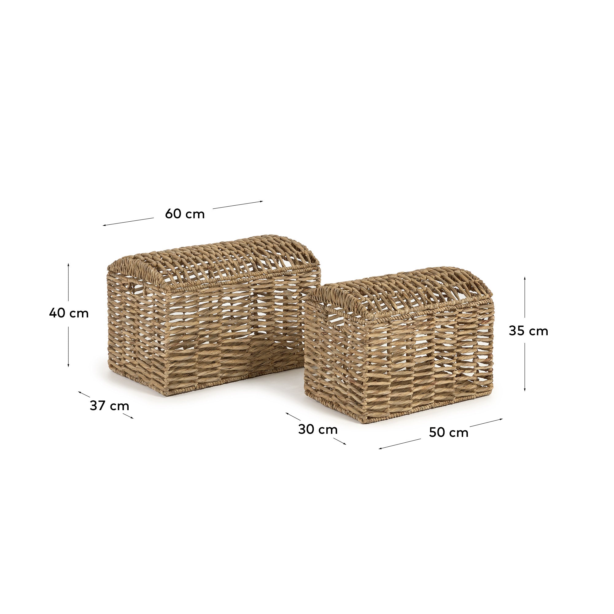 Xuliana set of 2 natural fibre trunks, with a natural finish - Measurements