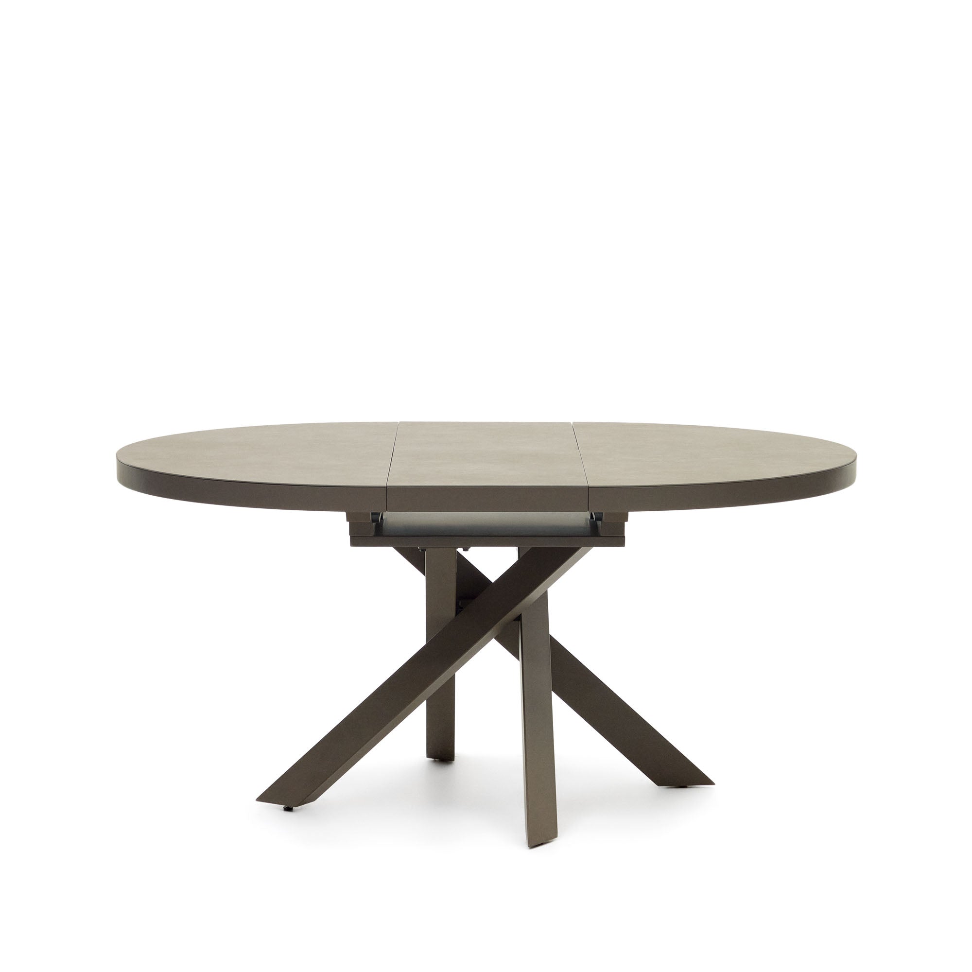 Vashti kerek, kihúzható asztal, porcelán és acél lábak, barna színű, Ø 120(160) cm