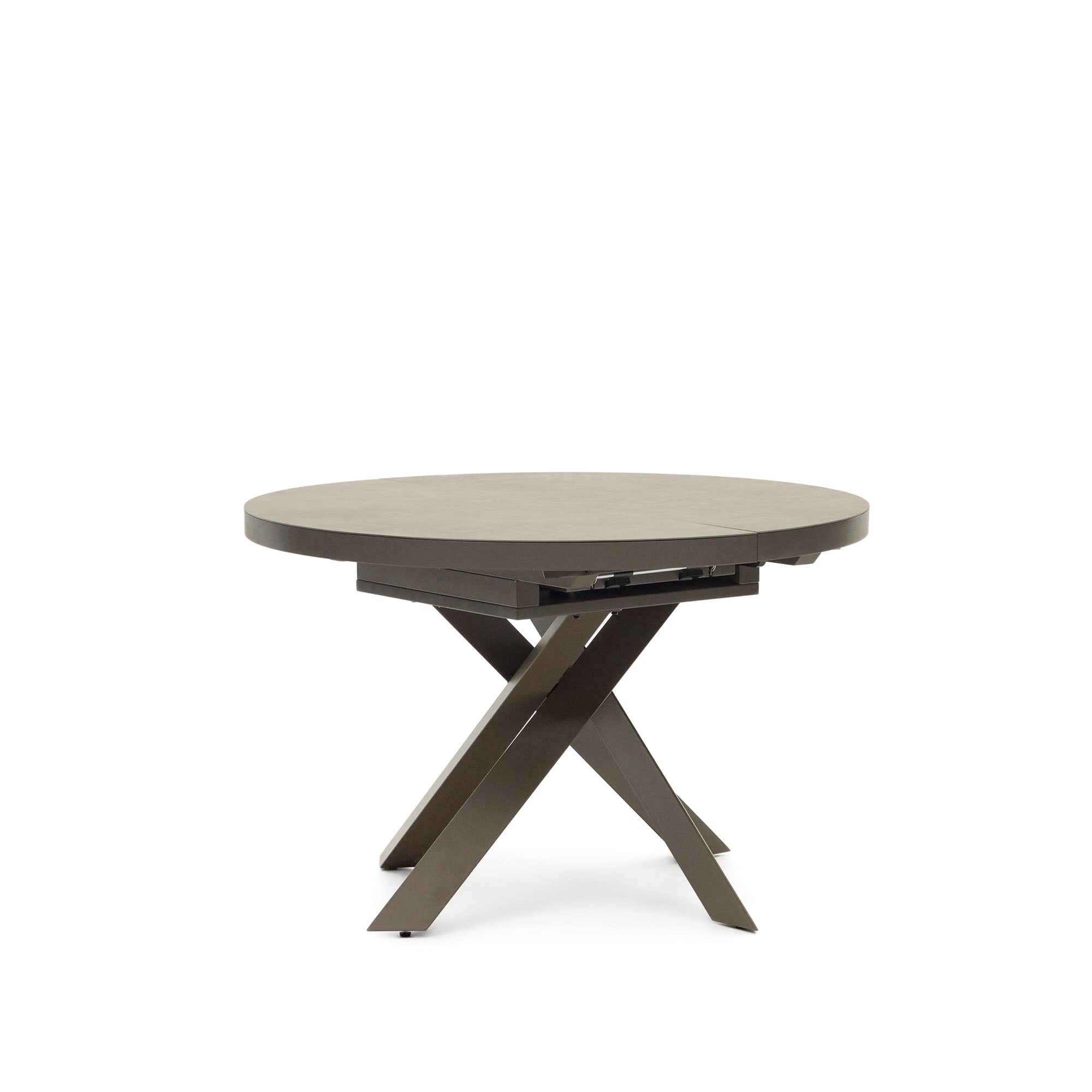 Vashti round extendable table, porcelain and steel legs with a brown finish, Ø 120(160) cm
