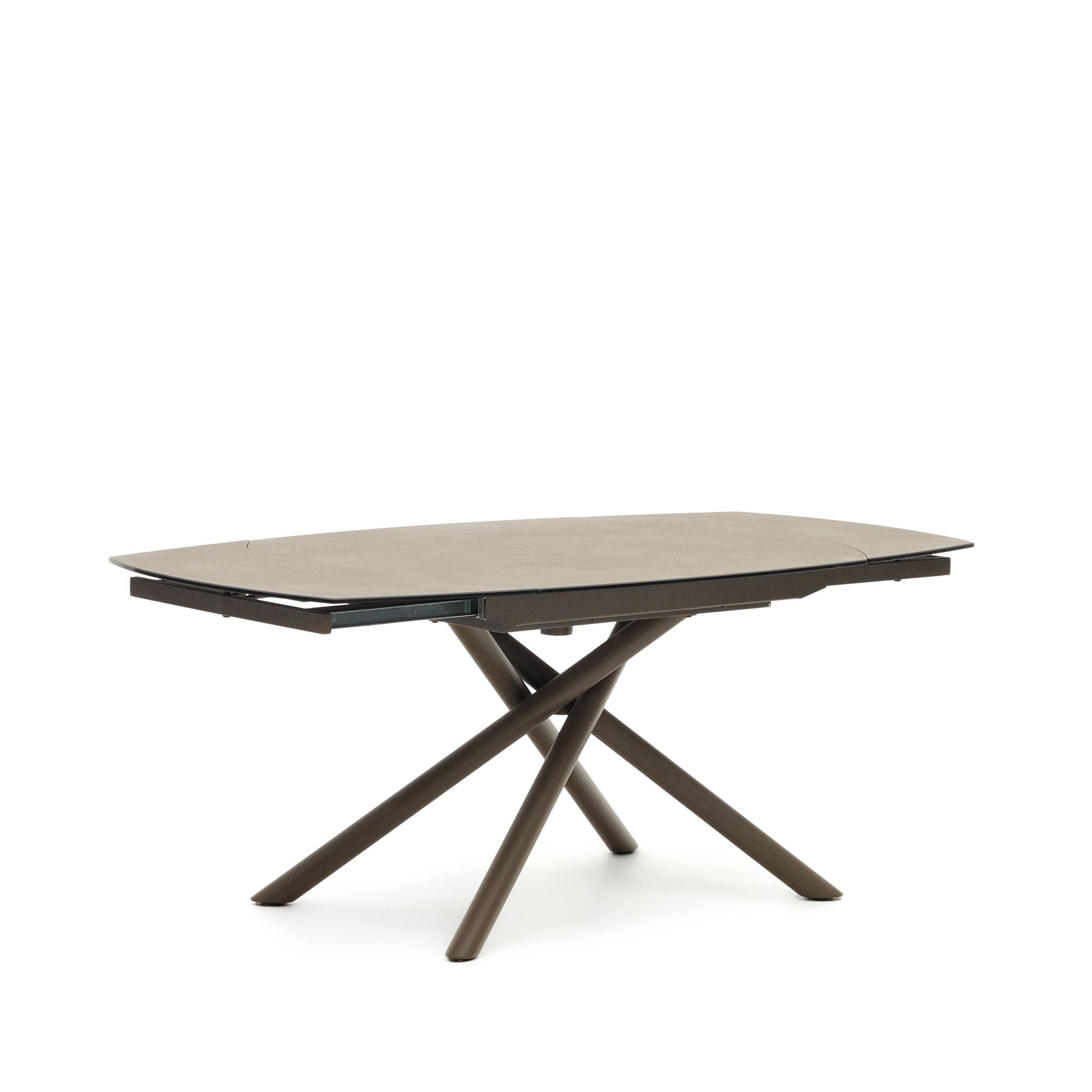 Yodalia kihúzható asztal, porcelán és acél lábakkal, barna színű, 130 (190) x 100 cm