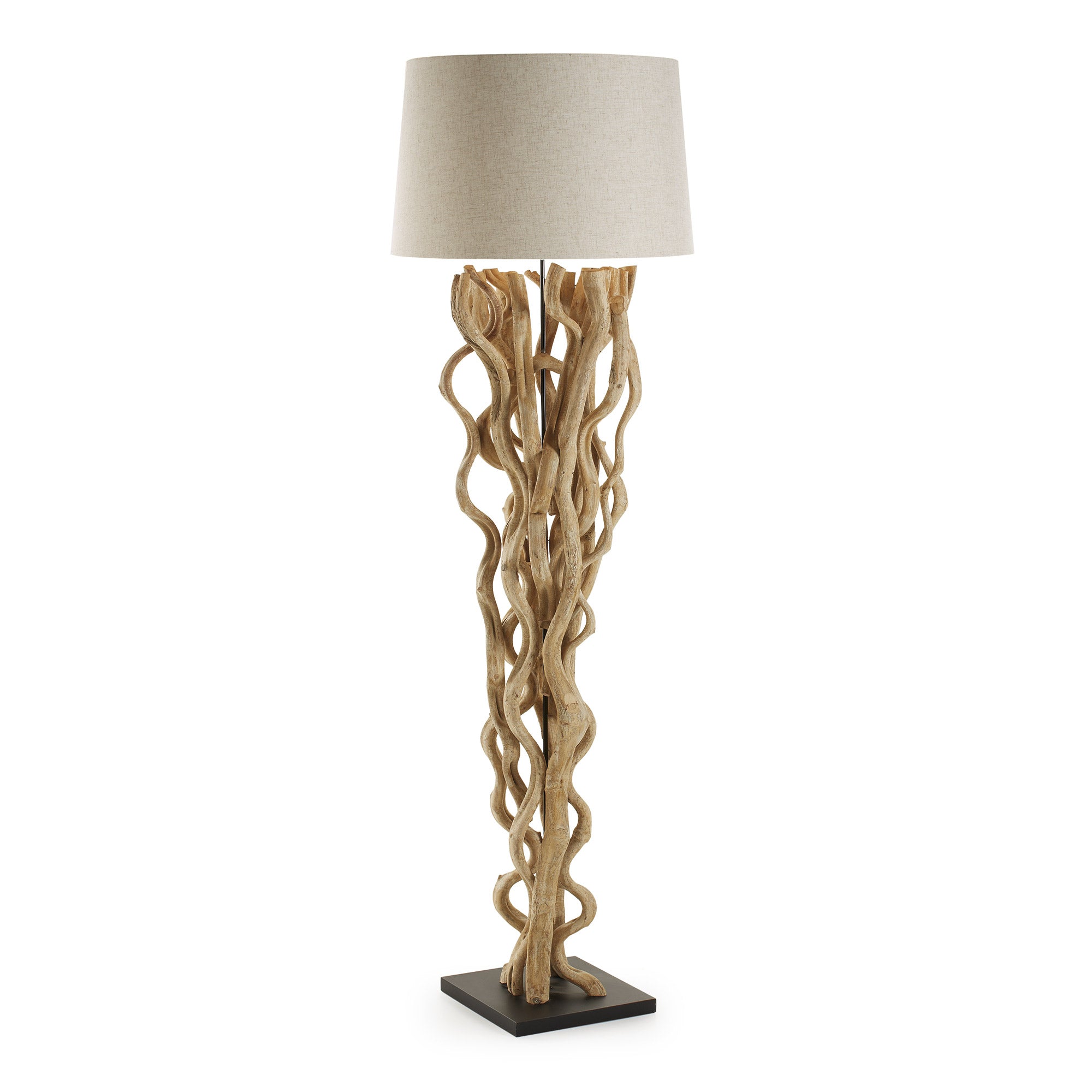 Nuba floor lamp in vine wood with white lampshade