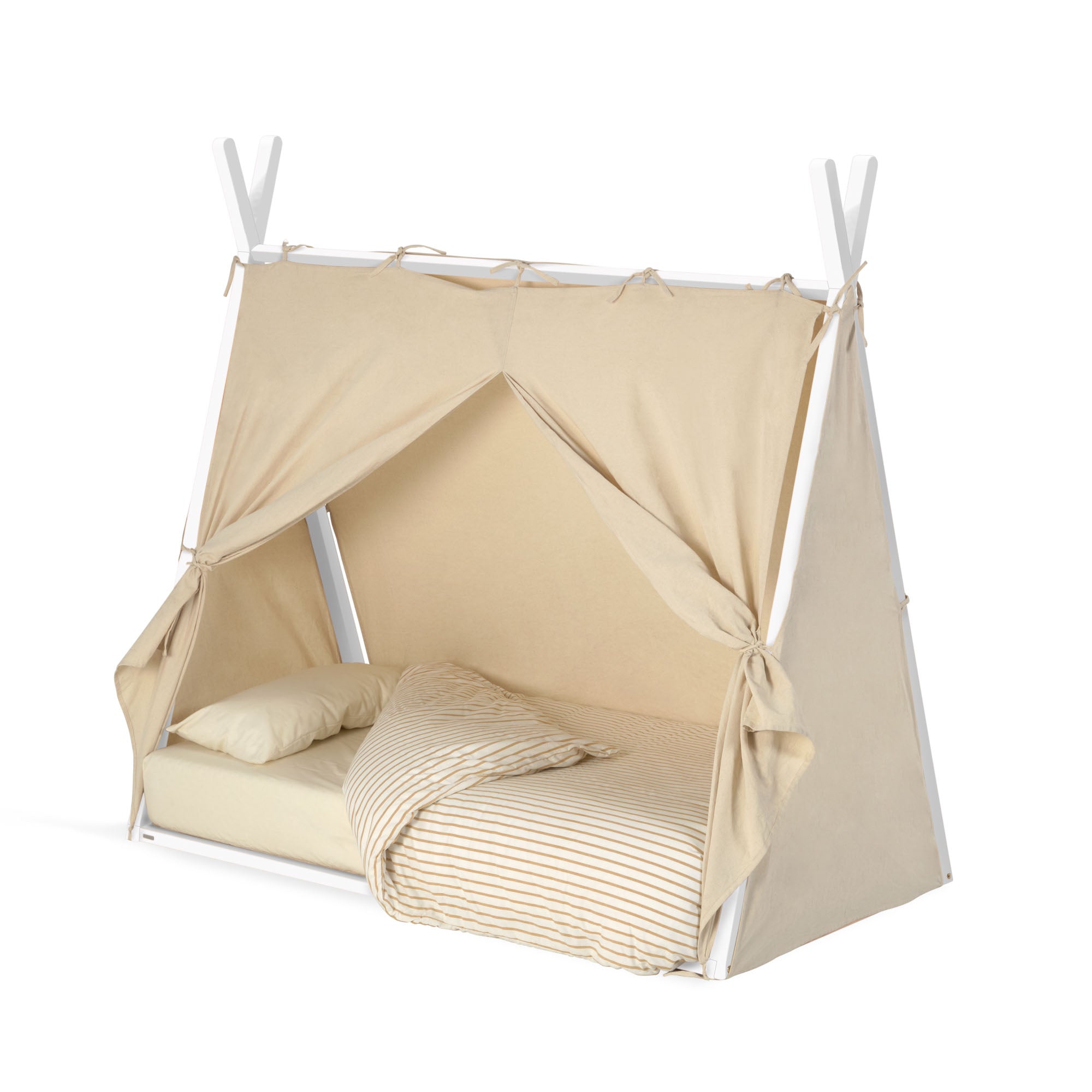 Maralis teepee bed made of solid beech wood with a white finish, for 70 x 140 cm mattresses