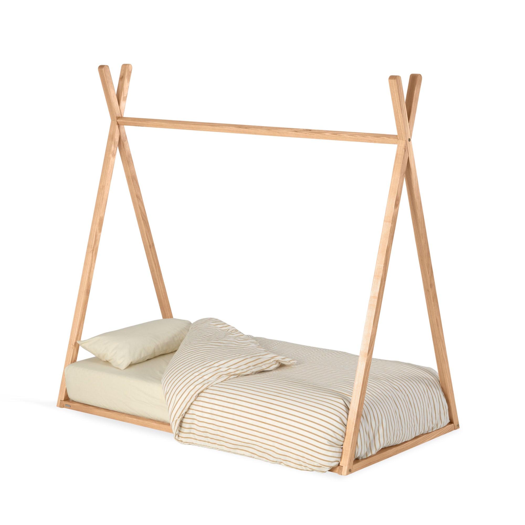 Maralis teepee bed made of solid beech wood with a natural finish, for 70 x 140 cm mattresses