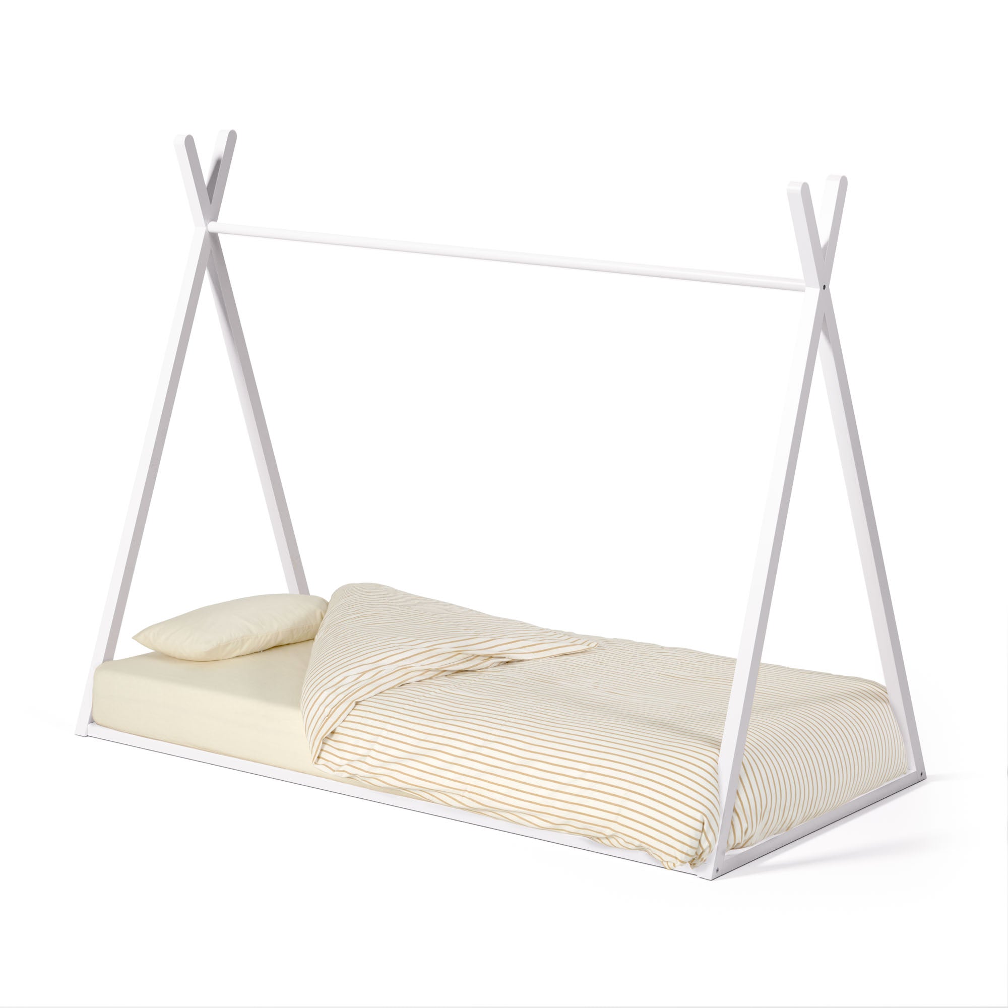 Maralis teepee bed made of solid beech wood with a white finish, for 90 x 190 cm mattresses