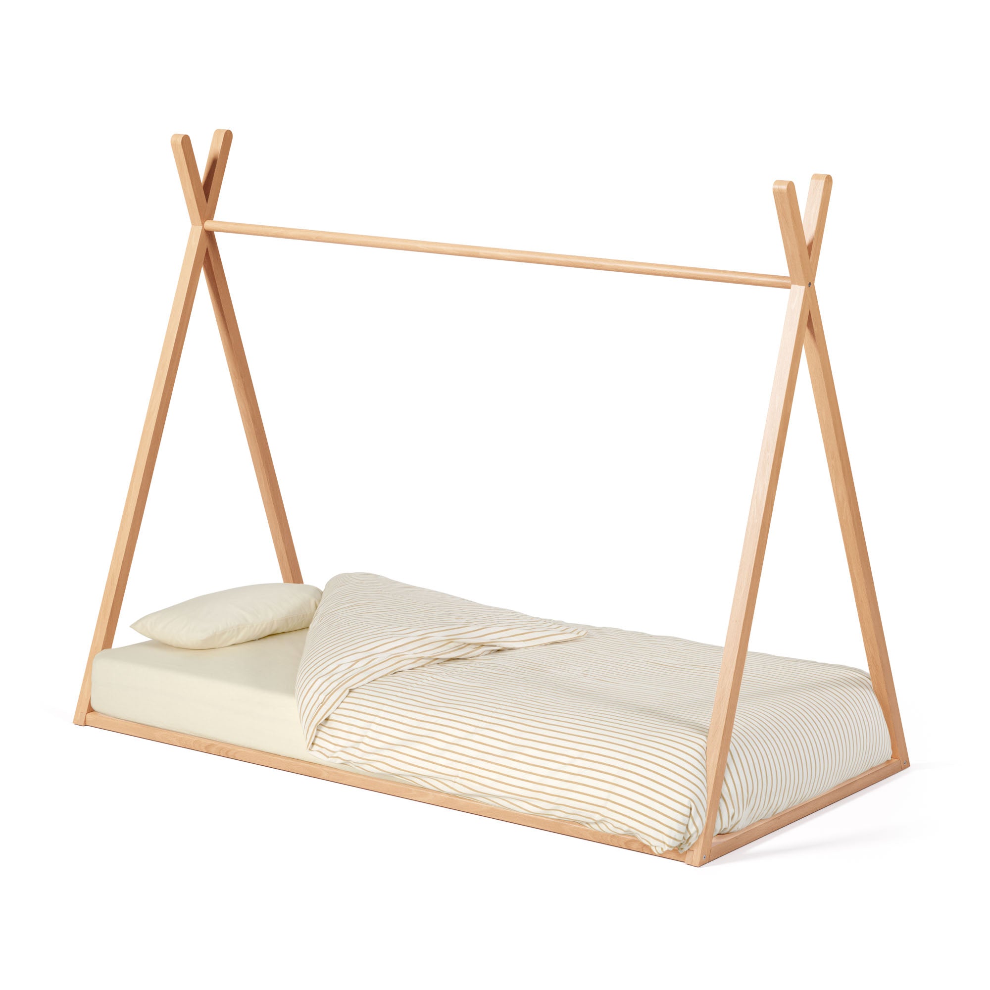 Maralis teepee bed made of solid beech wood with a natural finish, for 90 x 190 cm mattresses