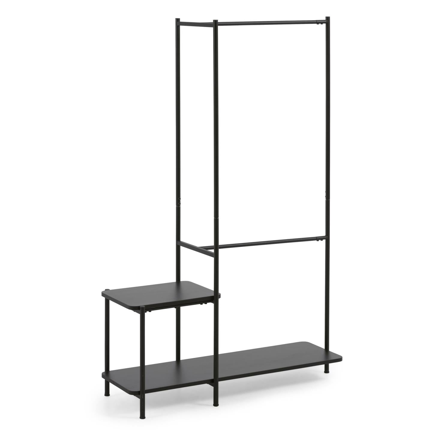 Galatia melamine and metal clothes rail with bench in black finish 100 x 150 cm
