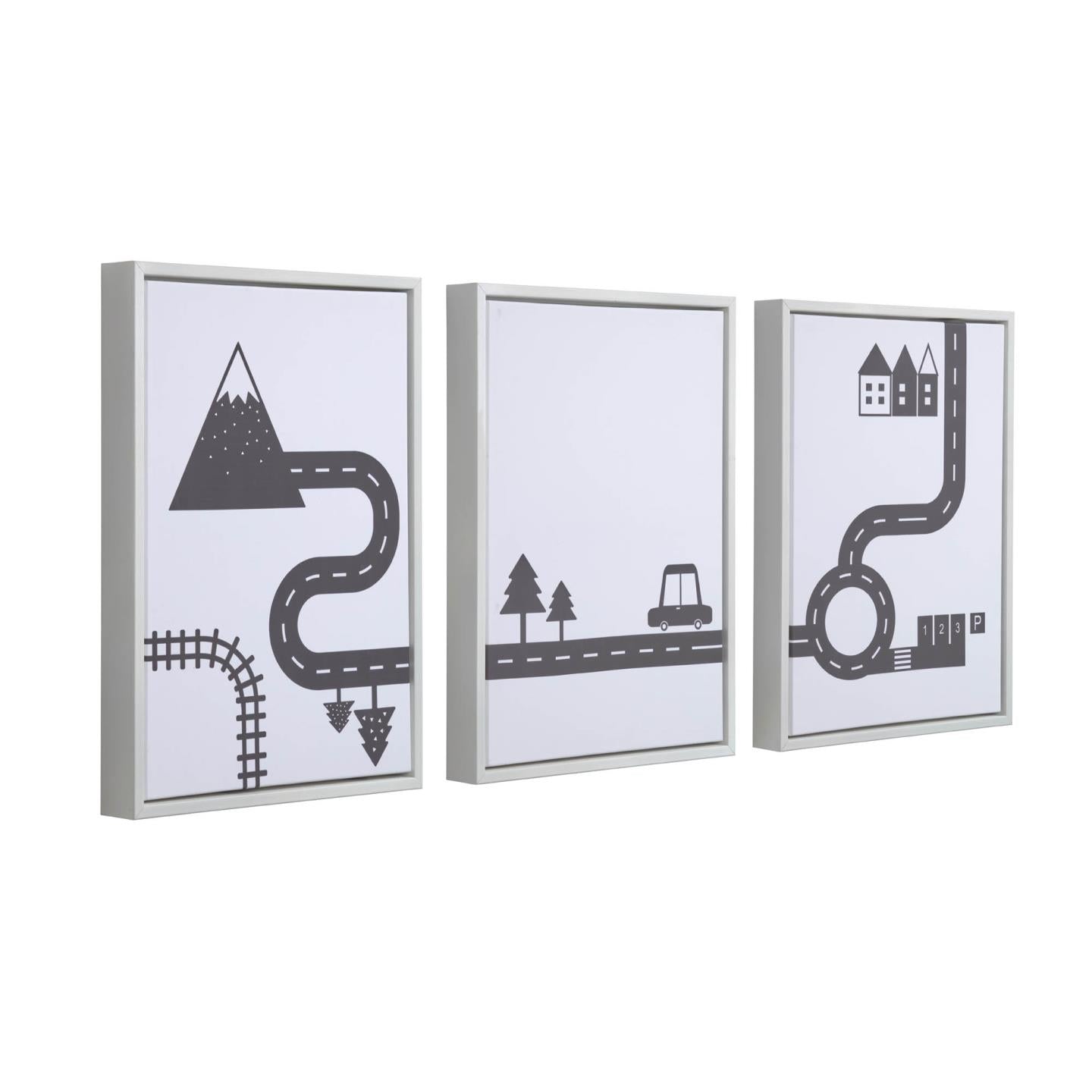 Set of 3 Nisi black cars pictures in white wood frame