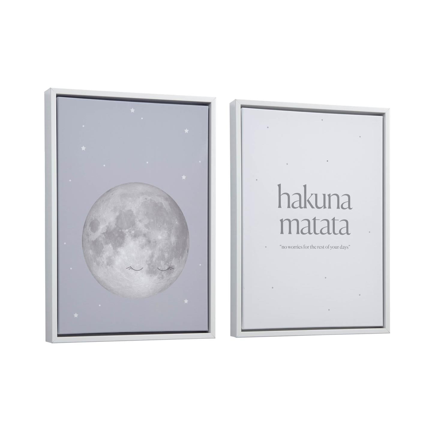 Set of 2 Ludmila grey moon pictures in white wood frame