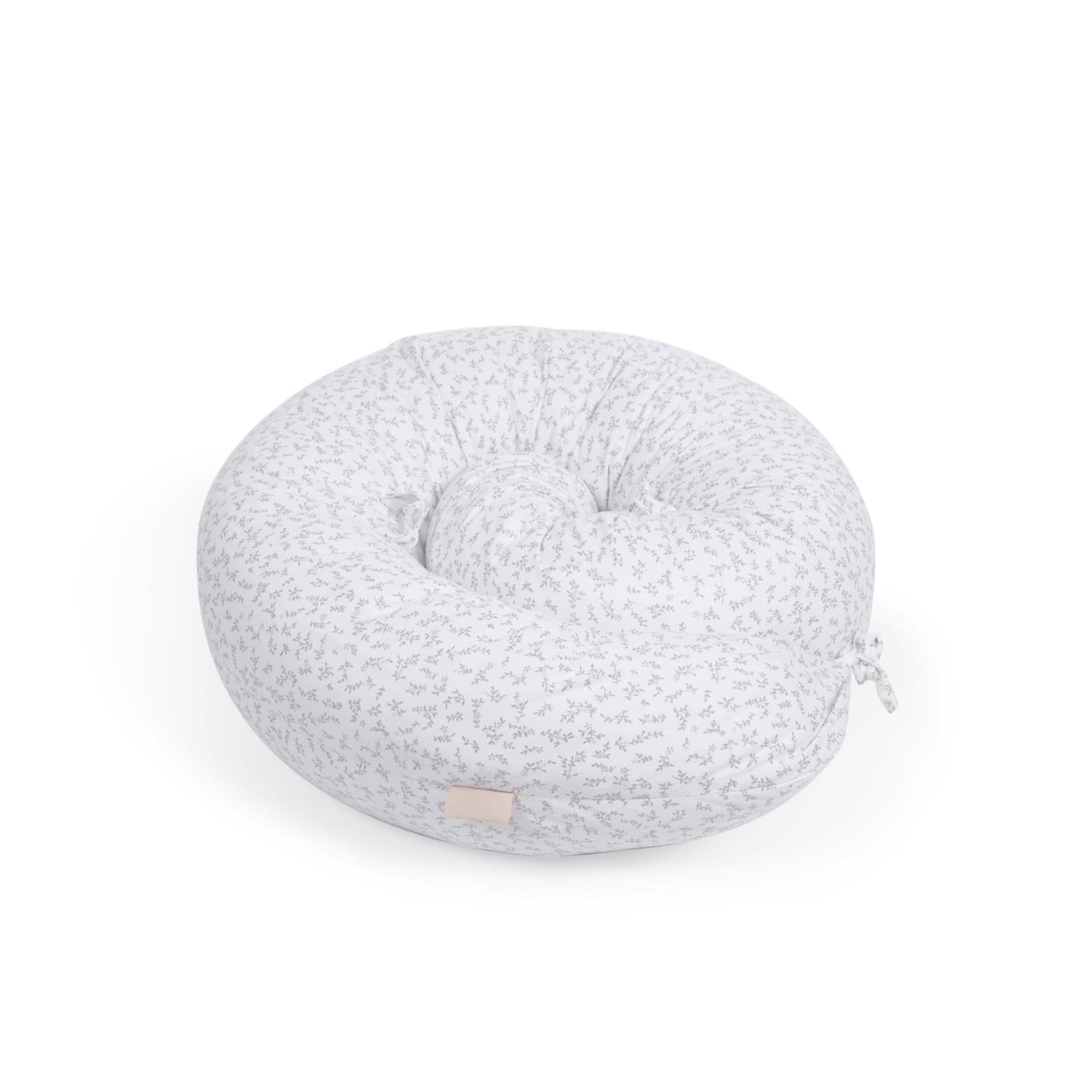 Yamile nursing pillow 100% organic cotton (GOTS) in white with grey leaves