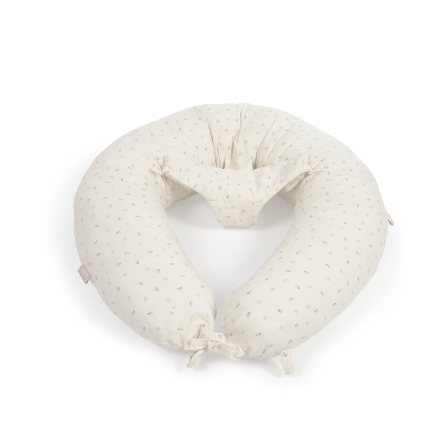 Yamile nursing pillow 100% organic cotton (GOTS) in beige with multicoloured leaves