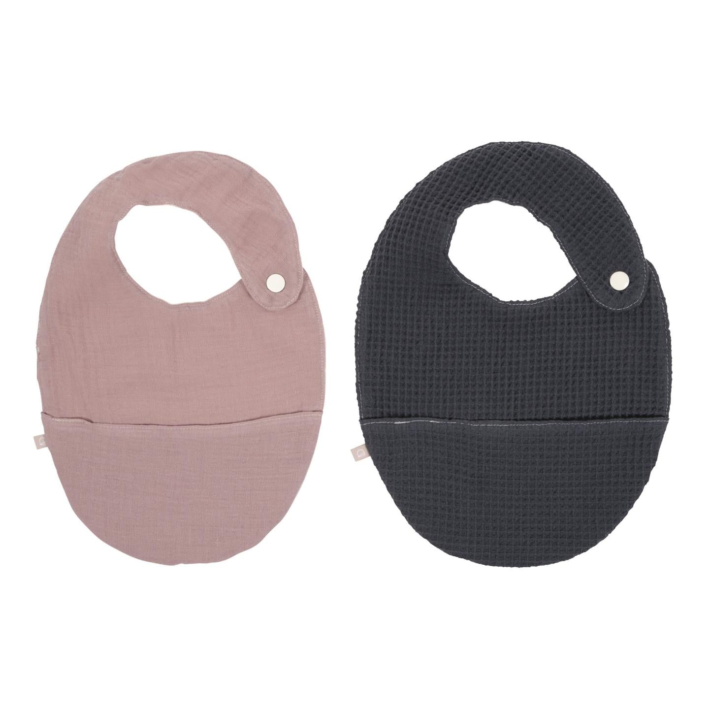 Set of two 100% organic cotton (GOTS) Marinet bibs in pink and blue