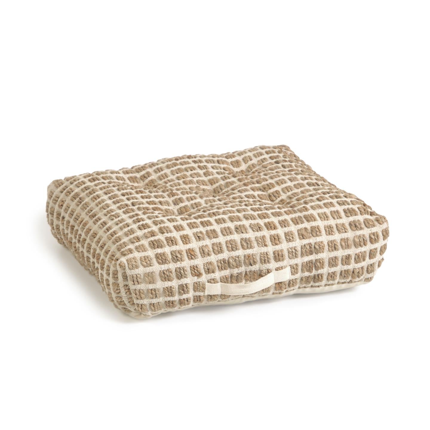 Jute and white natural cotton floor-pallet cushion Adelma 63 x 63 cm