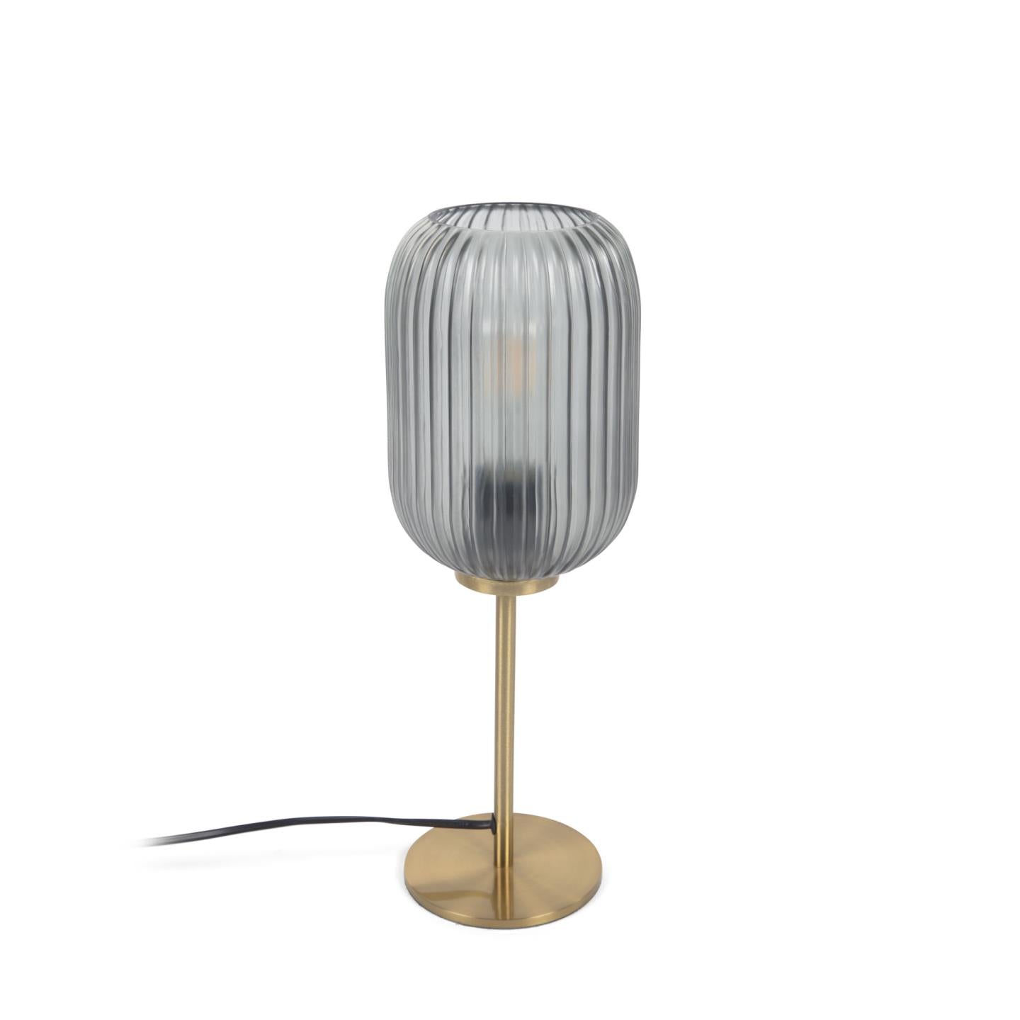 Hestia asztali lámpa fémből, sárgaréz és szürke üveg kivitelben