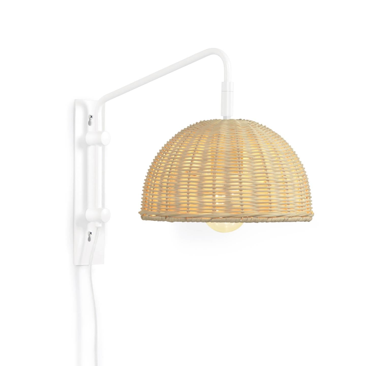 Damila wall light in metal with white finish and rattan with natural finish