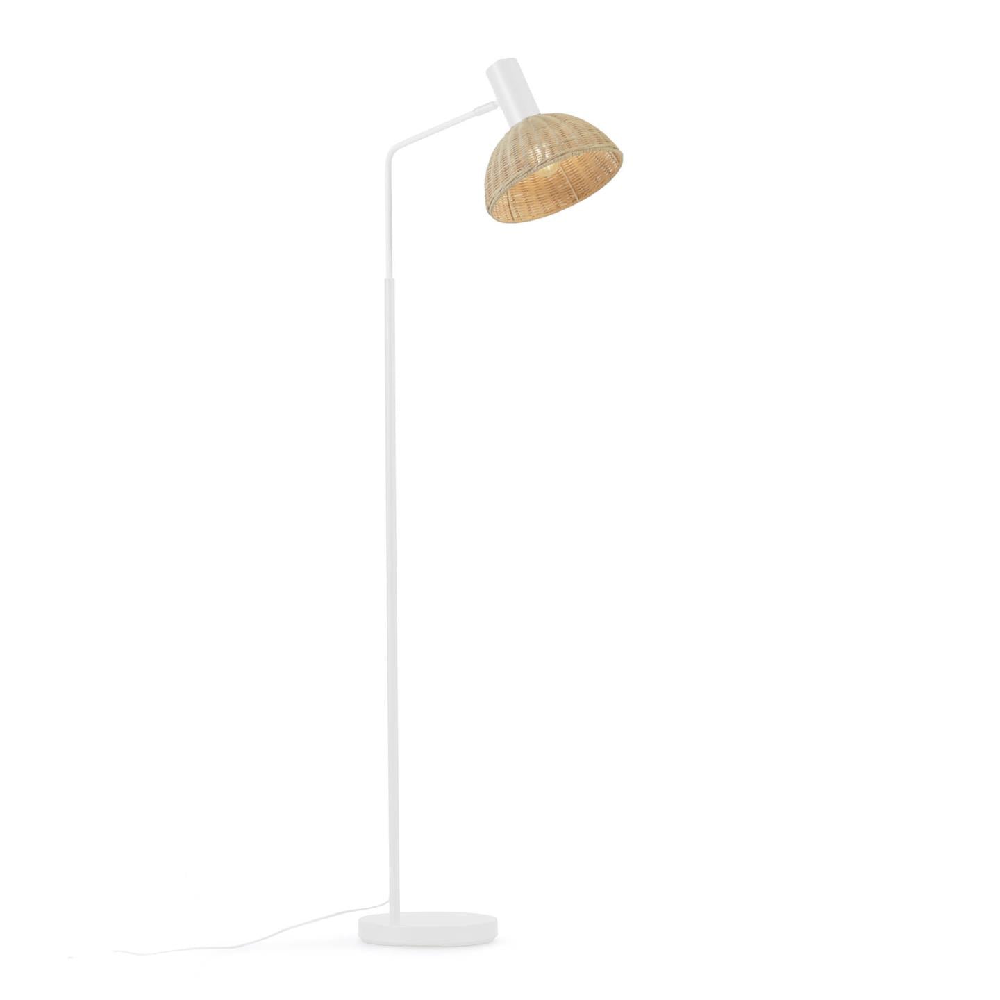 Damila floor lamp in metal with white finish and rattan with natural finish
