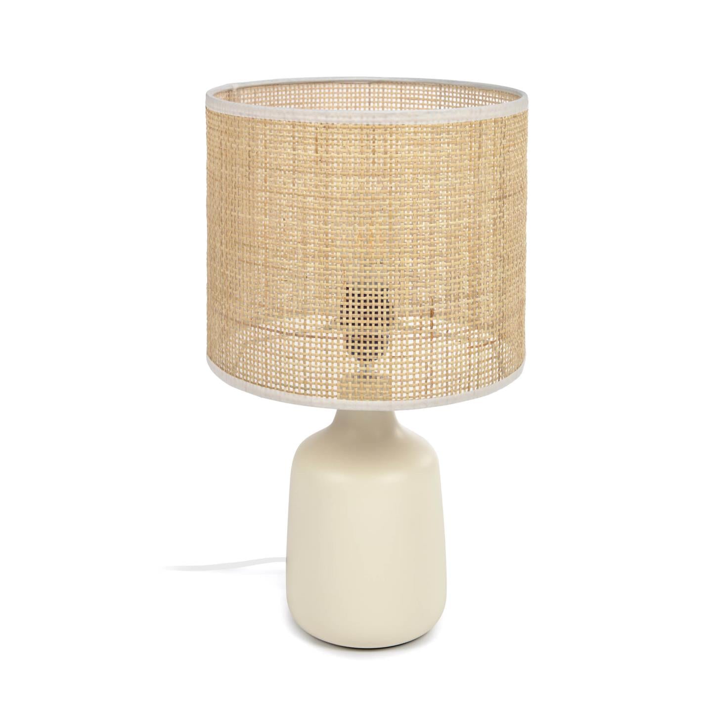 Erna asztali lámpa fehér kerámiából és bambuszból, natúr kivitelben
