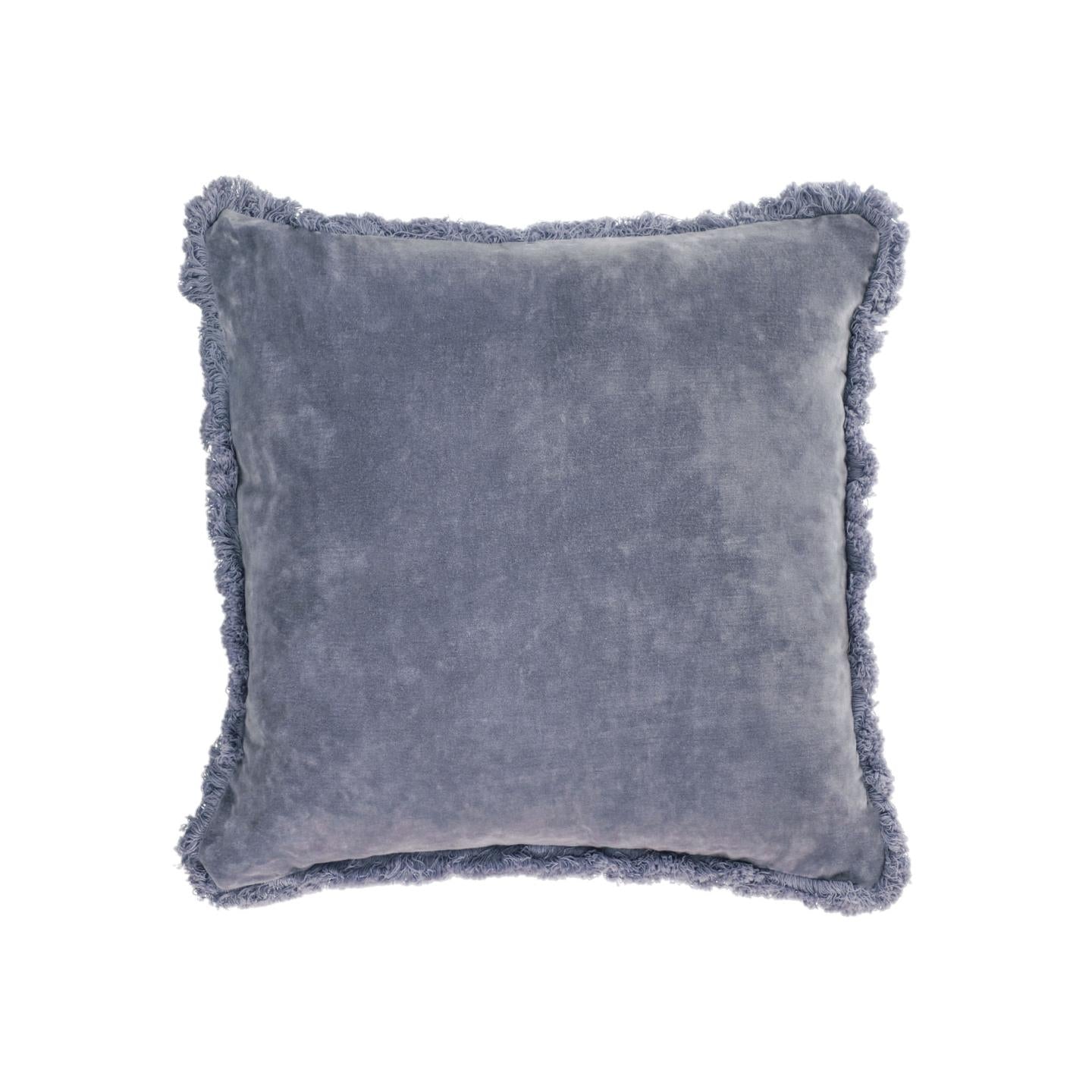 Cedella 100% cotton velvet cushion cover with fringe in blue 45 x 45 cm