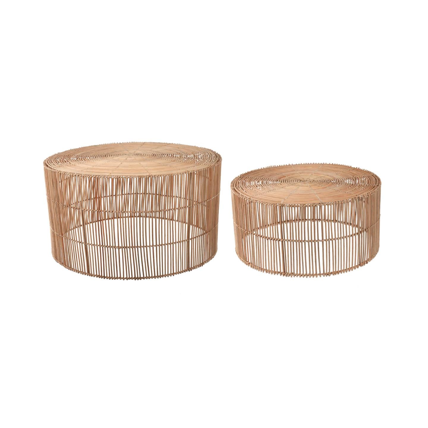 Elmima set of 2 coffee tables in 100% rattan with natural finish Ø 66 cm and Ø 55 cm