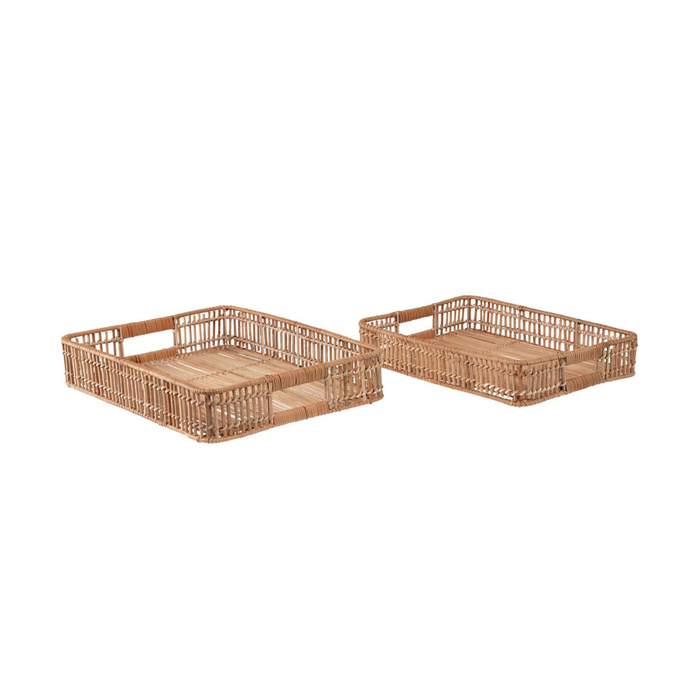 Coleenn set of 2 rectangular trays in 100% rattan with natural finish