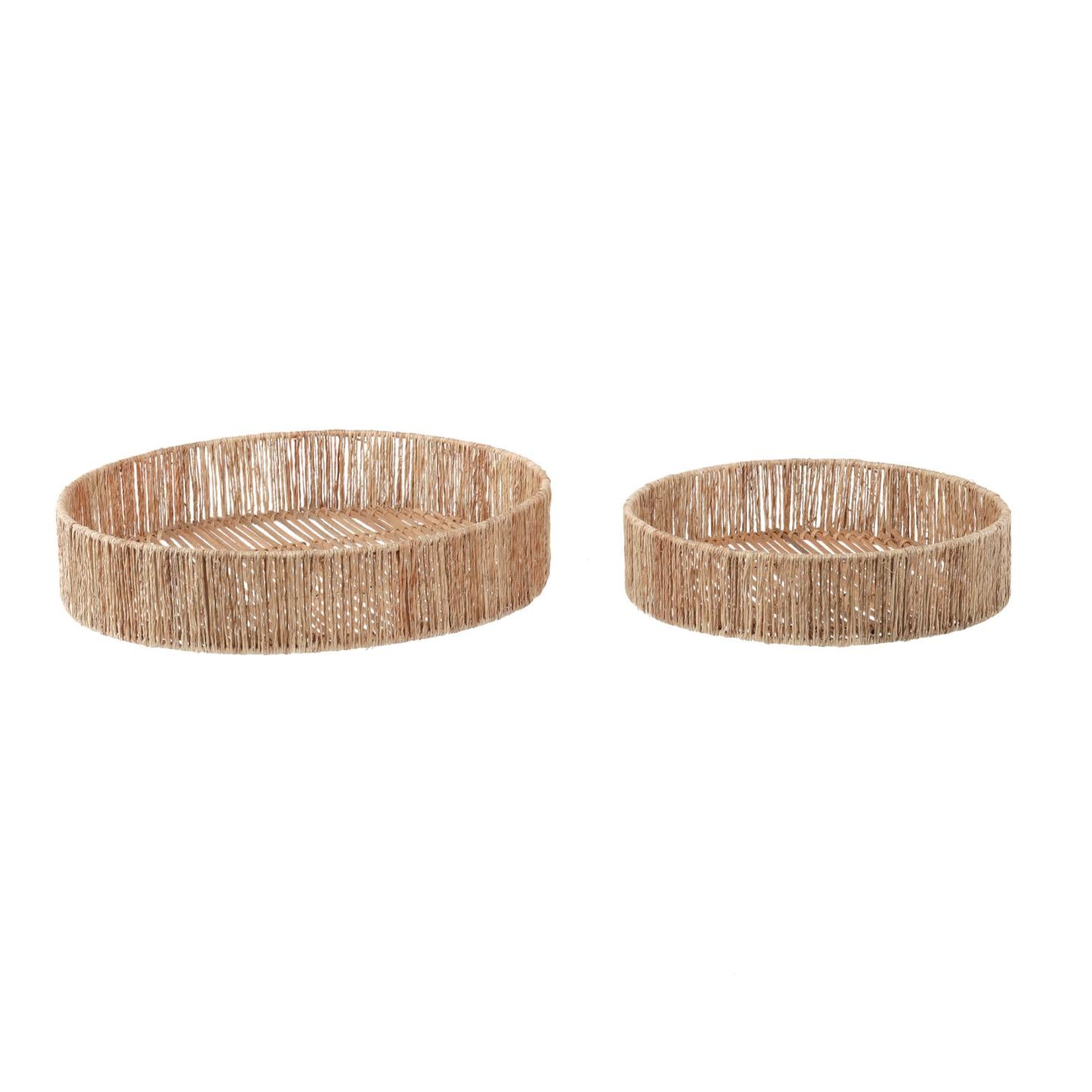 Estibalis set of 2 round jute and rattan trays with natural finish