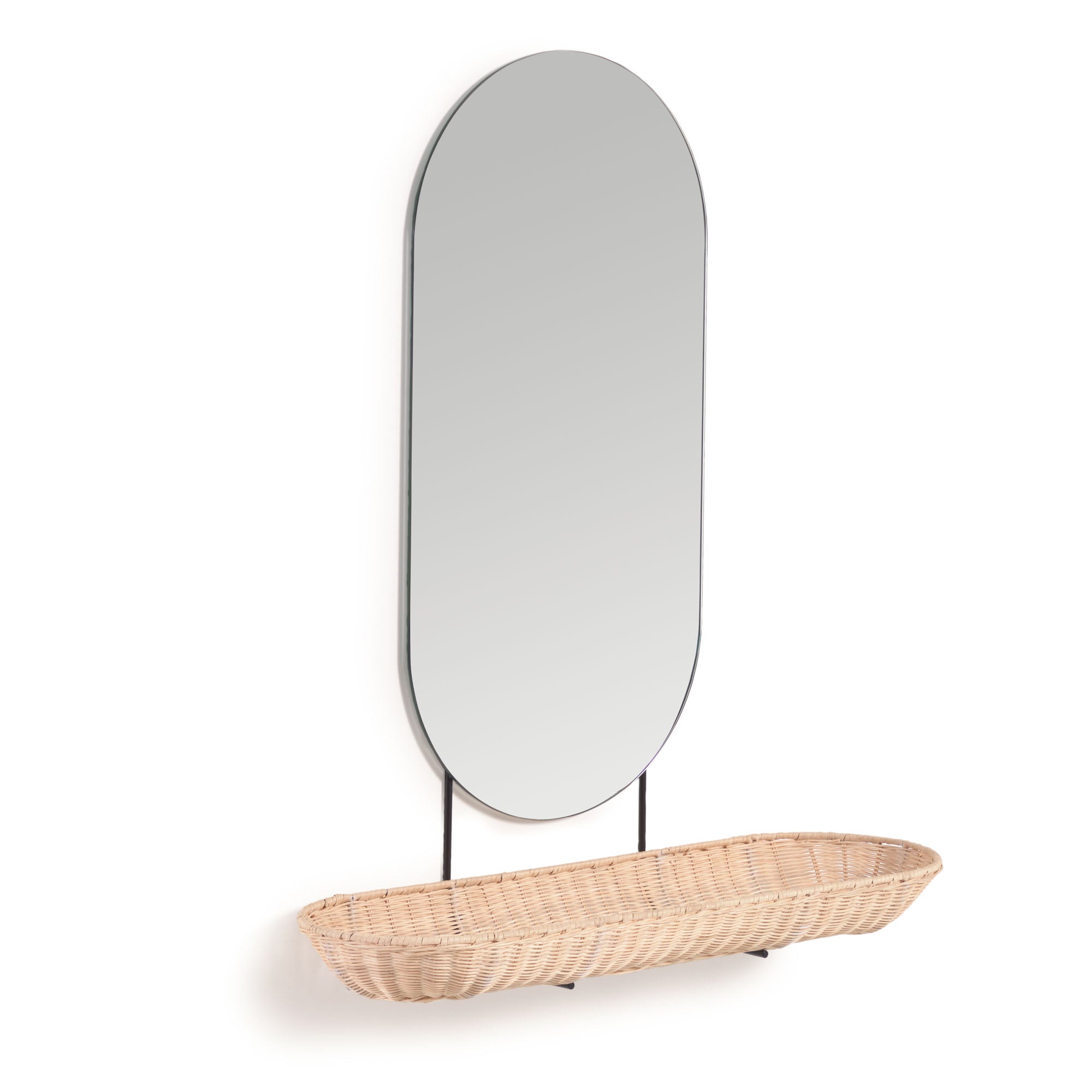 Ebian large wall mirror with rattan shelf with natural finish 80 x 29 cm
