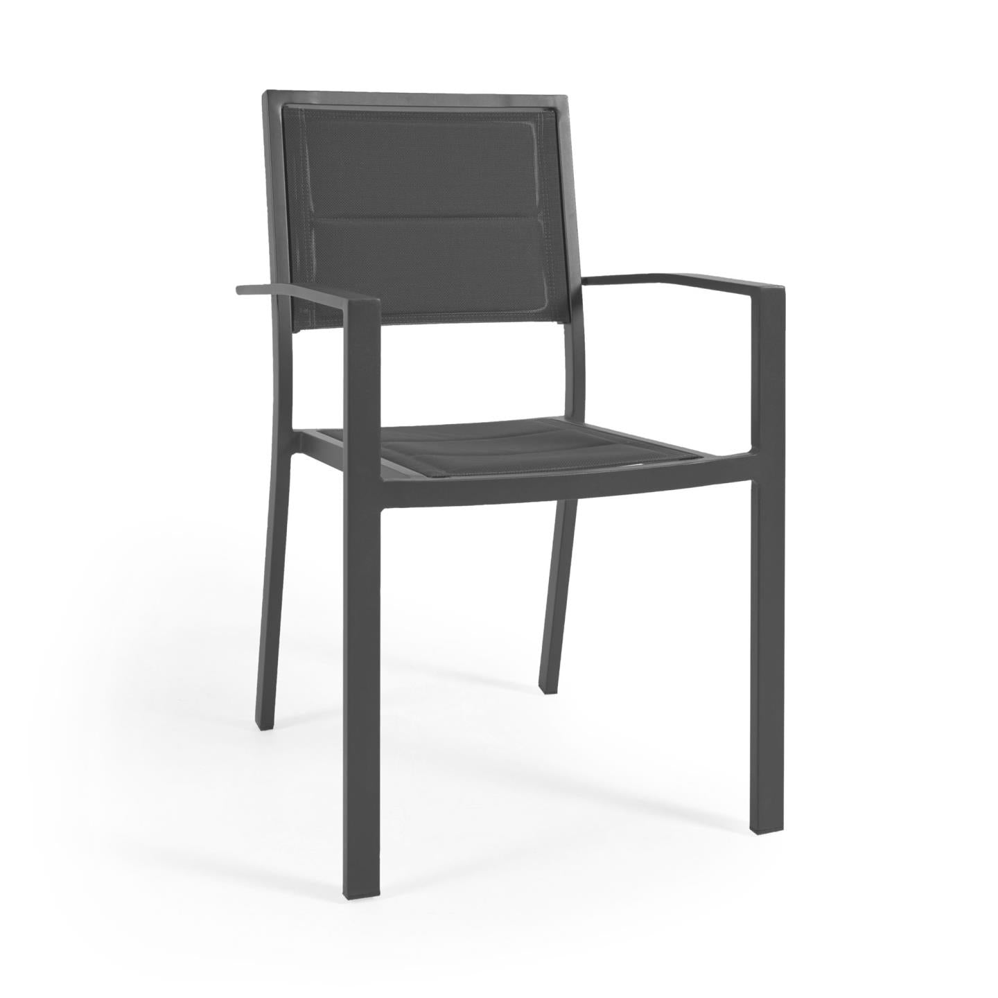 Sirley stackable outdoor chair in black aluminium and texteline