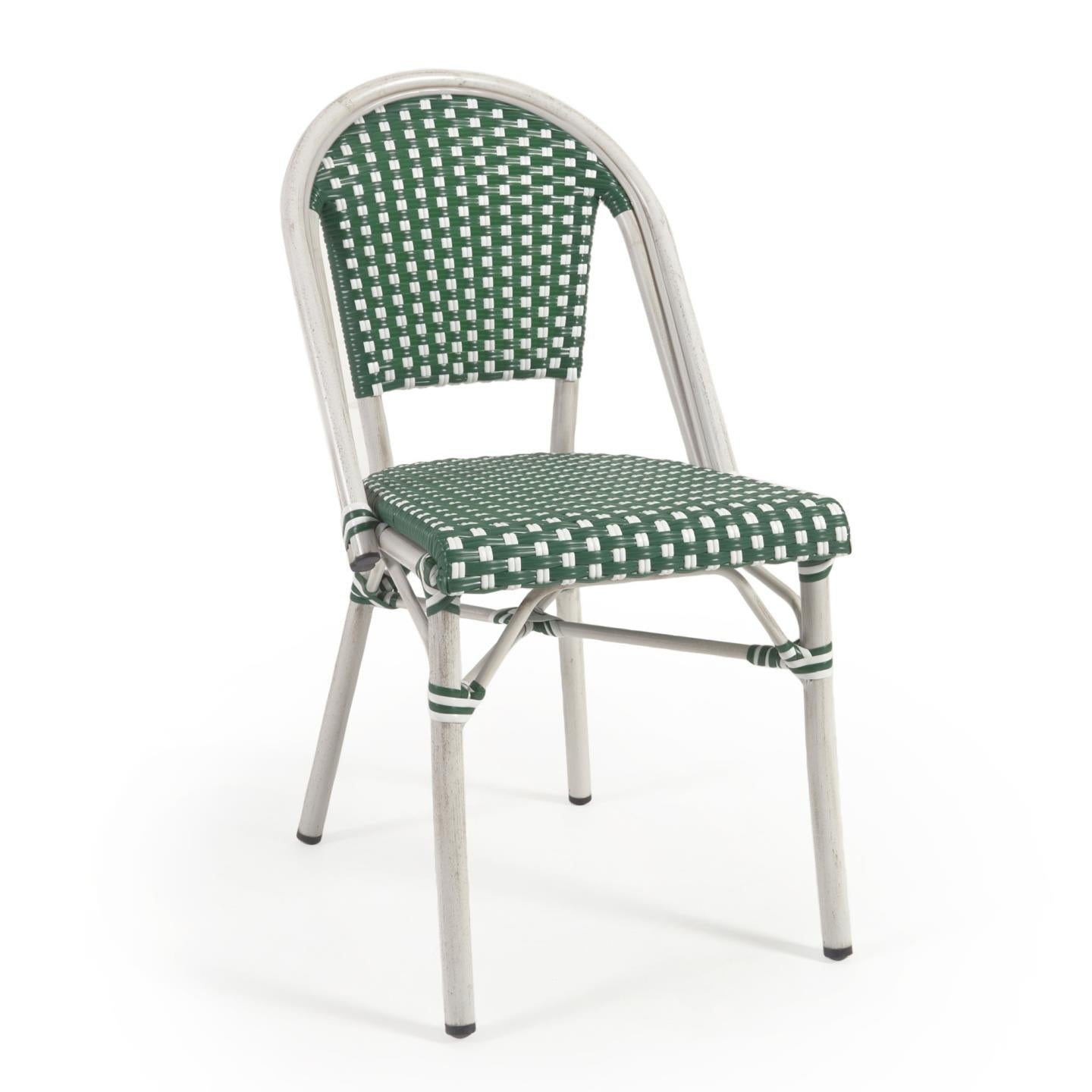 Marilyn stackable outdoor bistro chair in aluminium and synthetic rattan, green & white