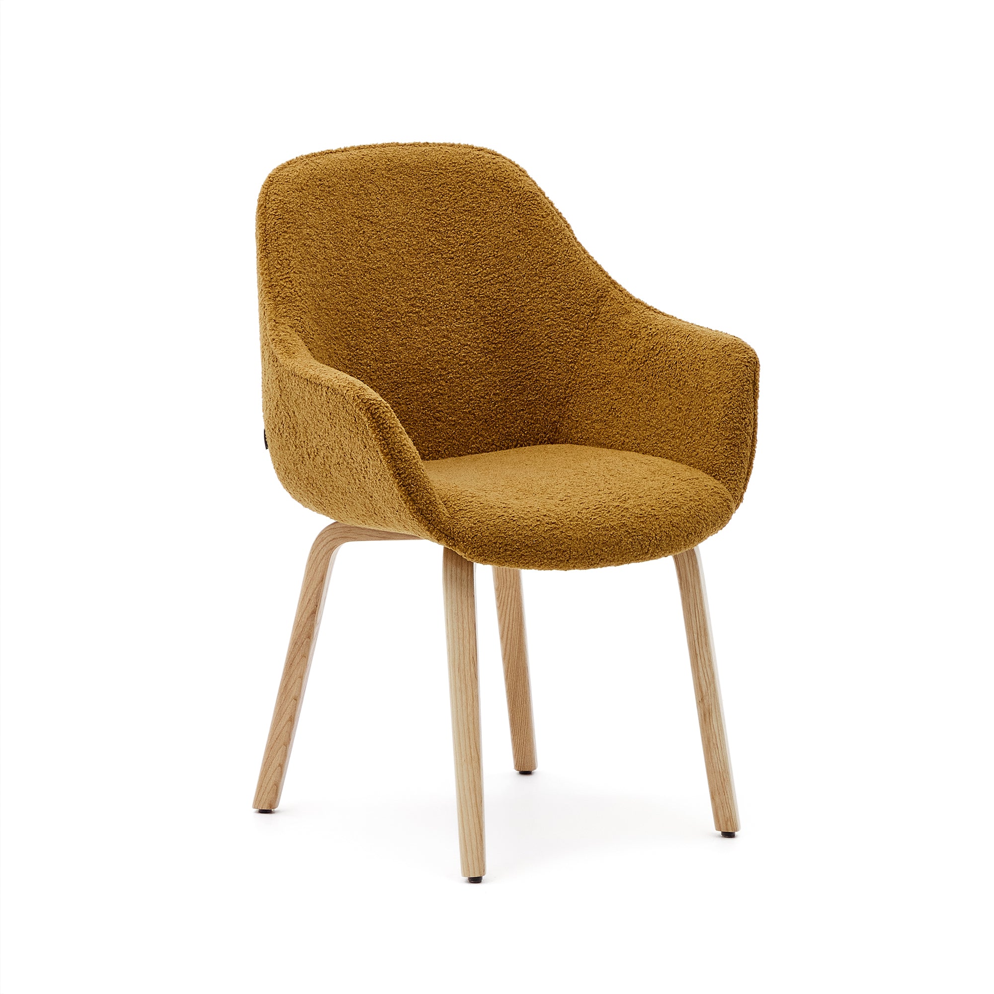 Aleli chair in mustard shearling with solid ash wood legs and natural finish