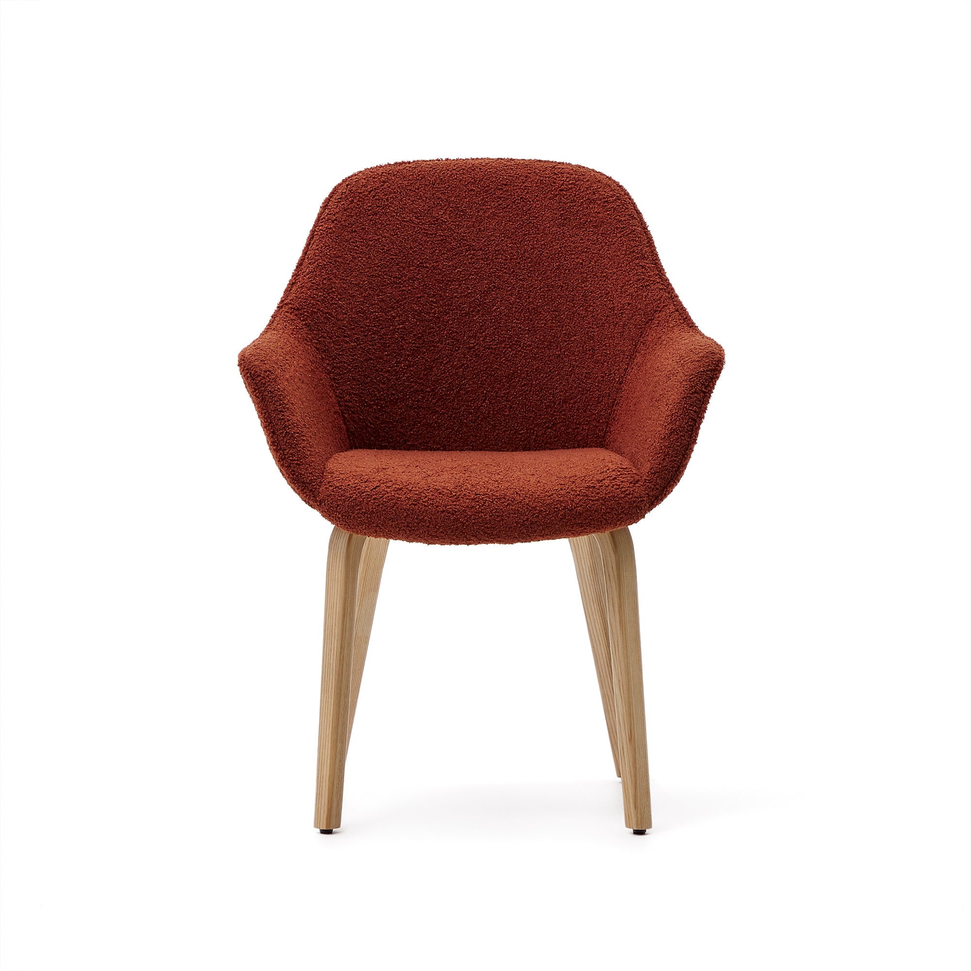 Aleli chair in terracota shearling with solid ash wood legs and natural finish