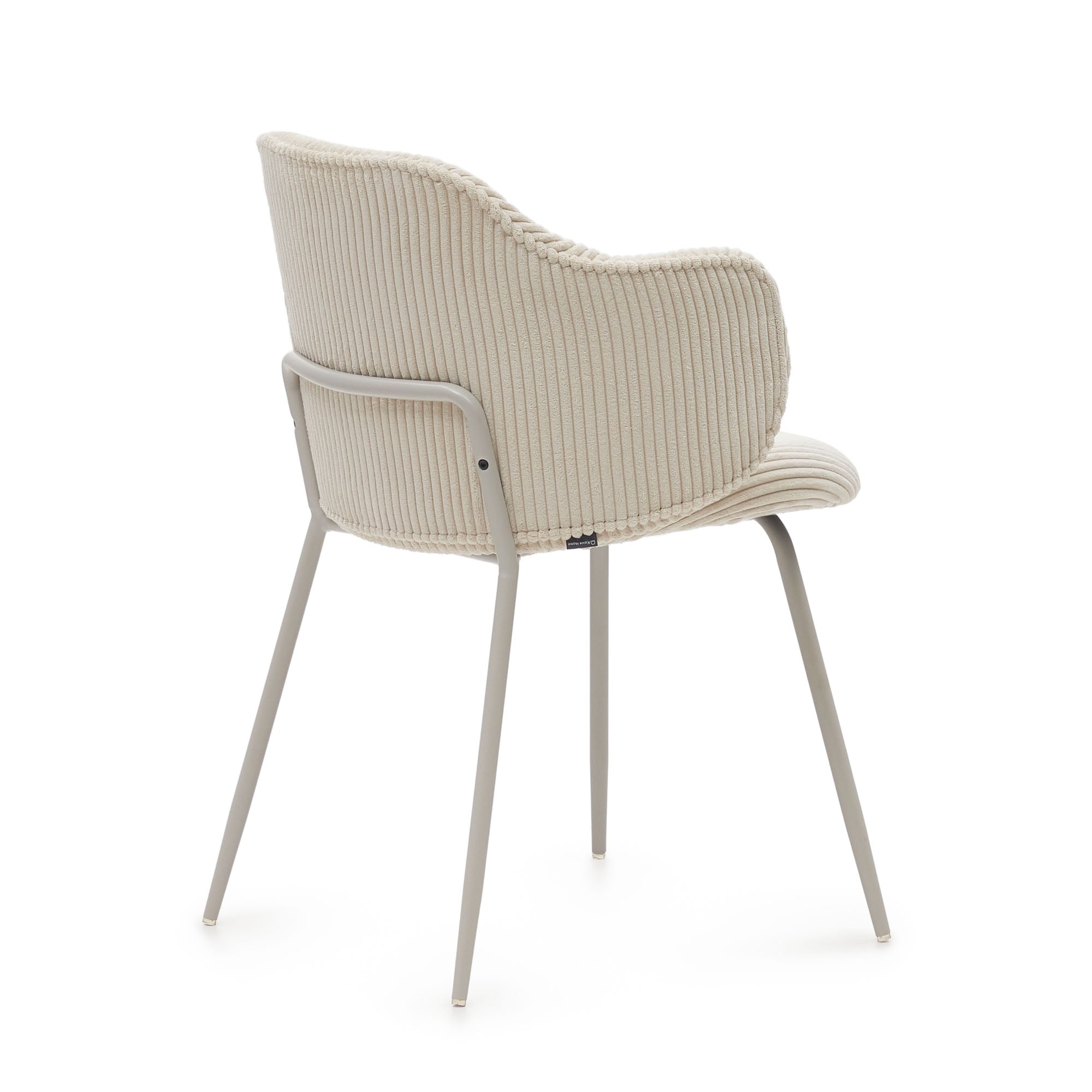 Yunia chair in beige wide seam corduroy with steel legs in a powder coated beige finish