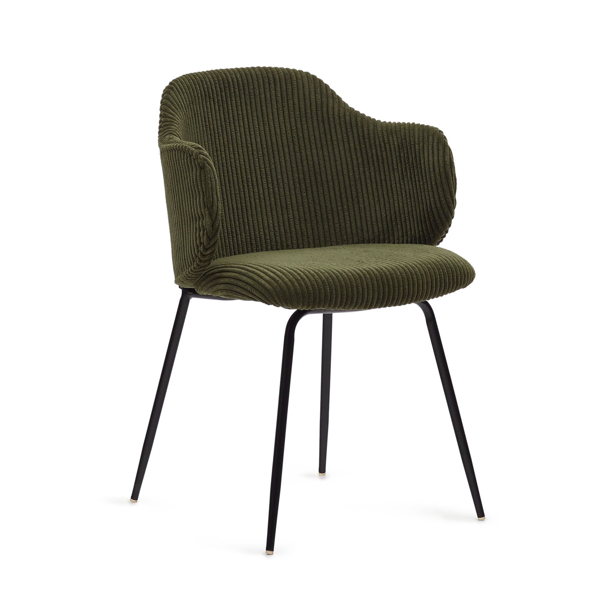 Yunia chair in green wide seam corduroy and steel legs in a painted black finish