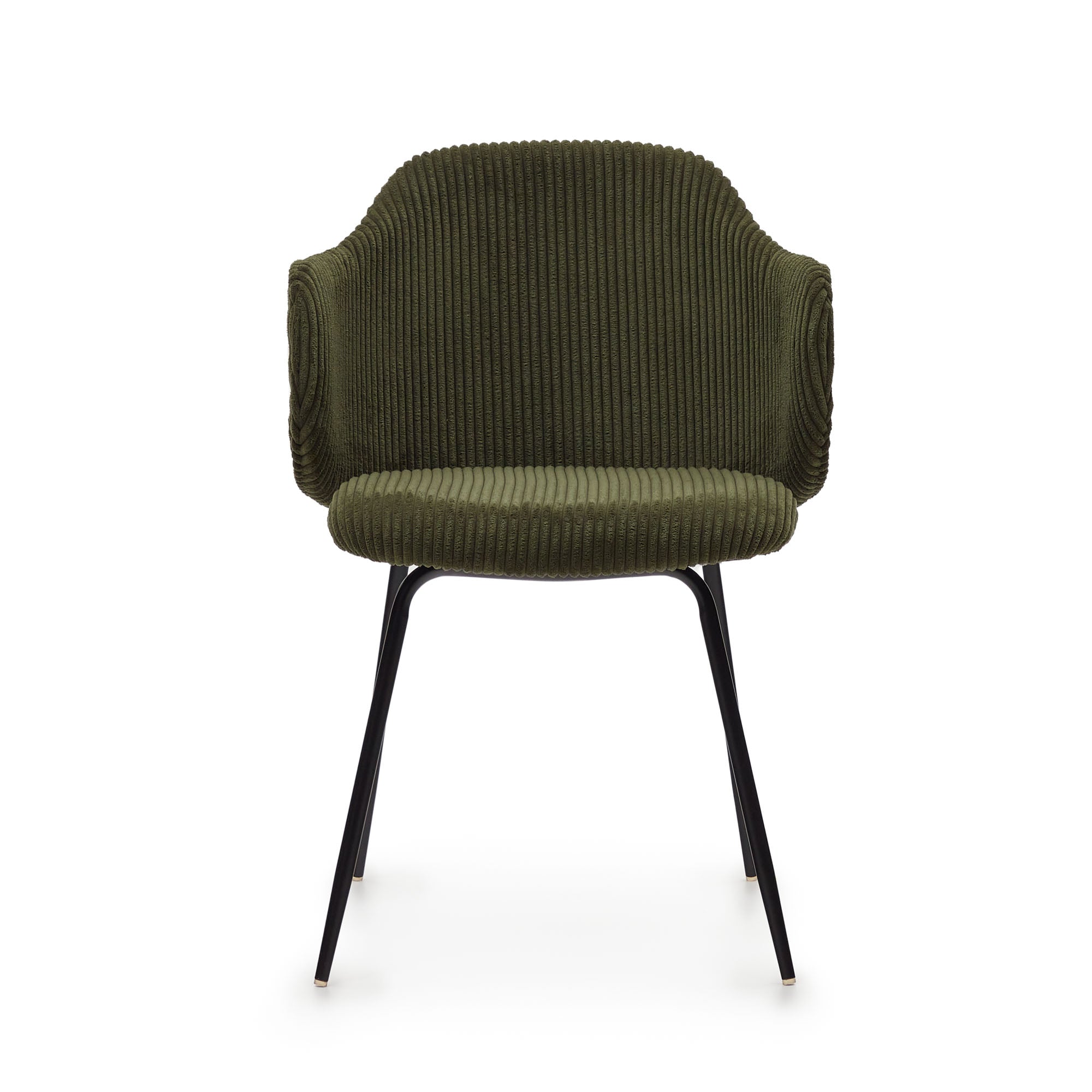 Yunia szék zöld színű, széles varrású kordbársonyból, fekete festett acéllábakkal