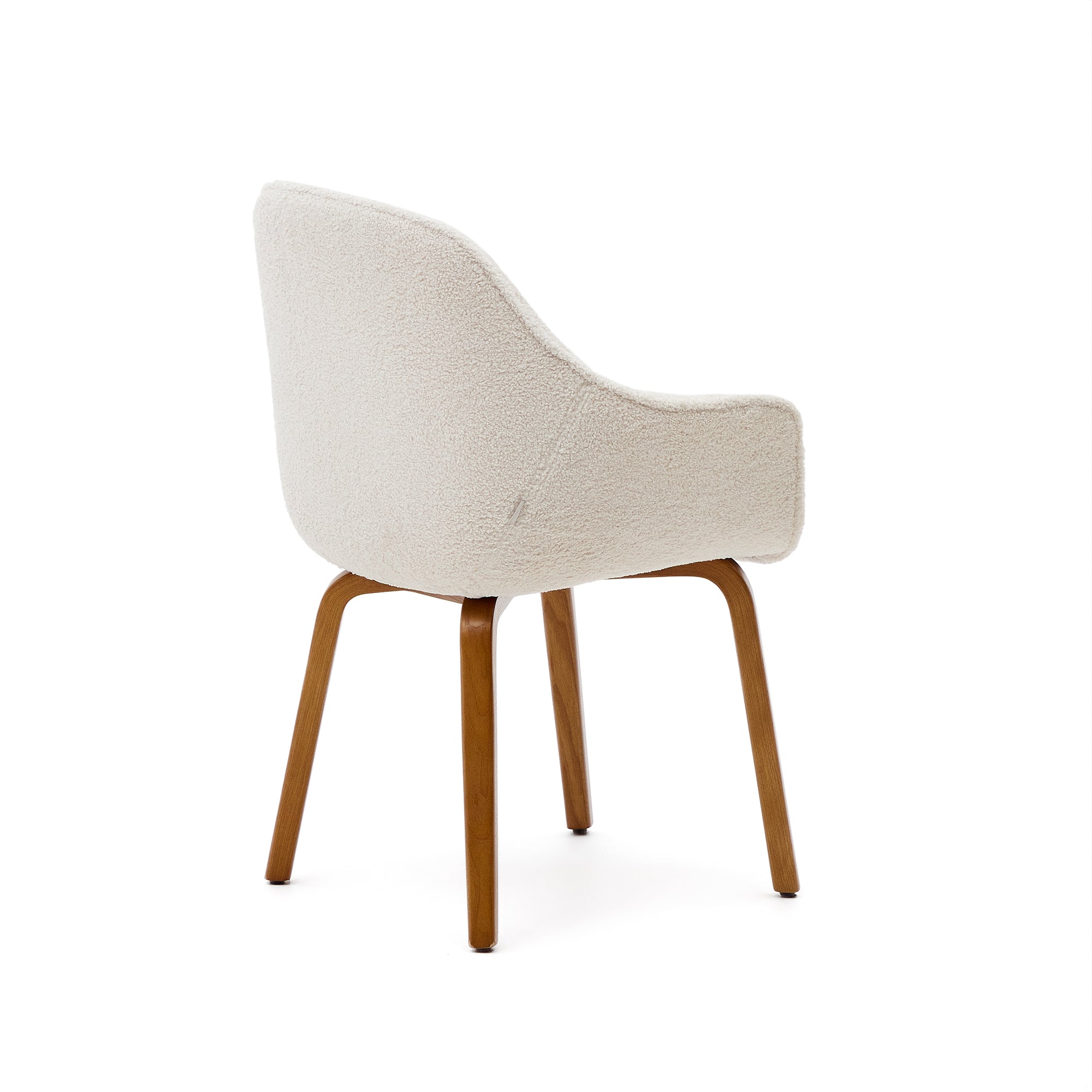 Aleli chair in white shearling with solid ash wood legs and walnut finish