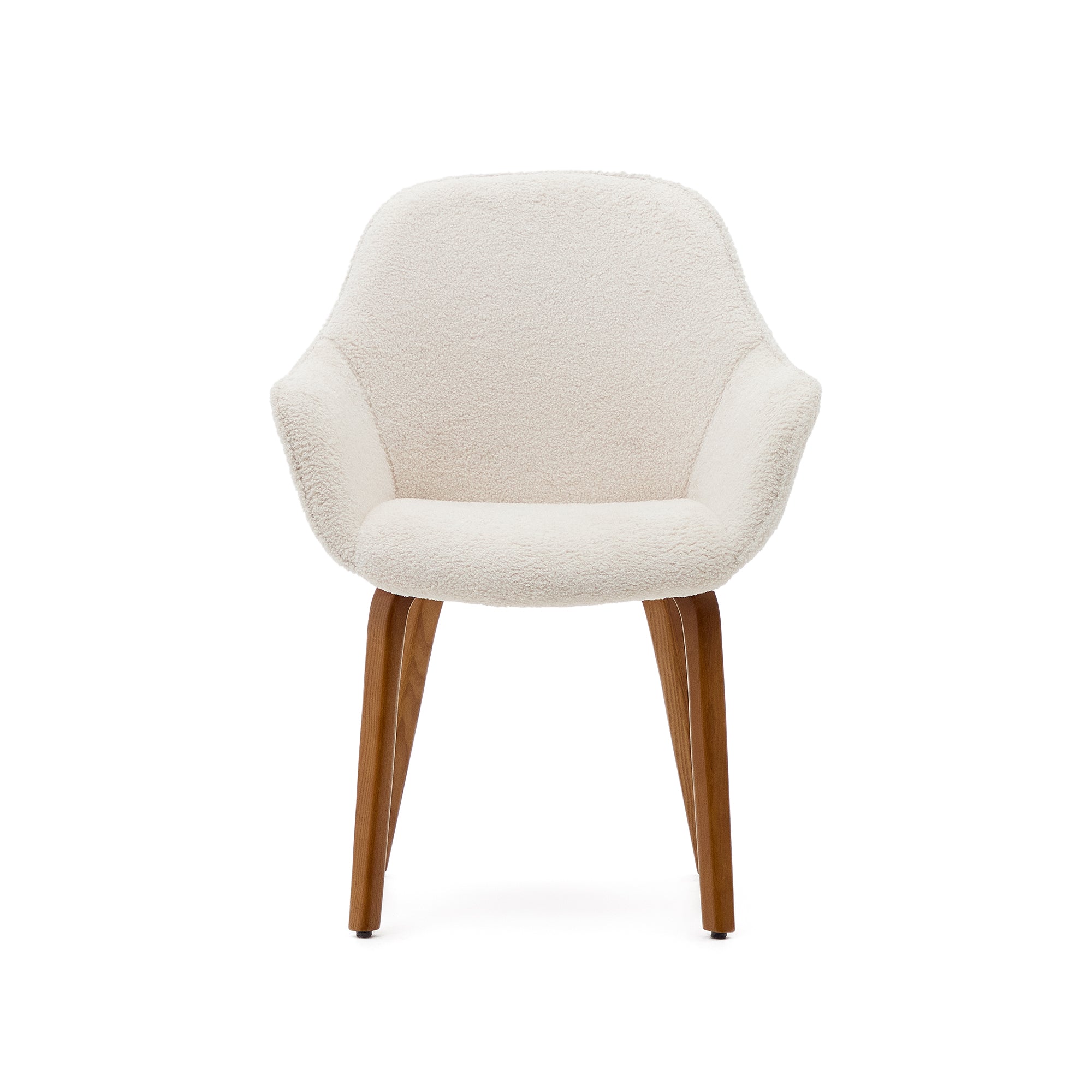 Aleli chair in white shearling with solid ash wood legs and walnut finish
